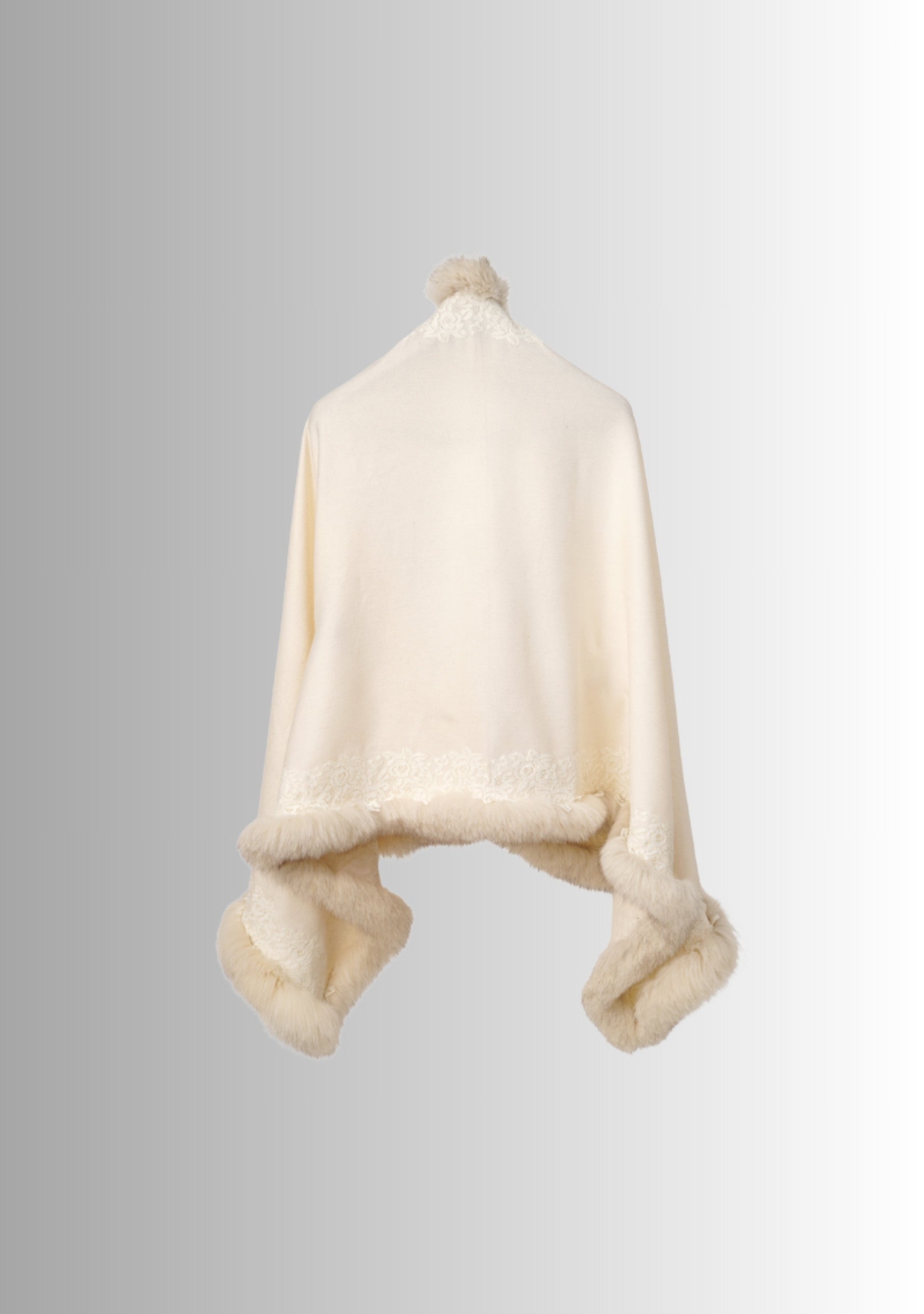 Ivory Cashmere Stole Ivory Fox Fur & Floral Lace