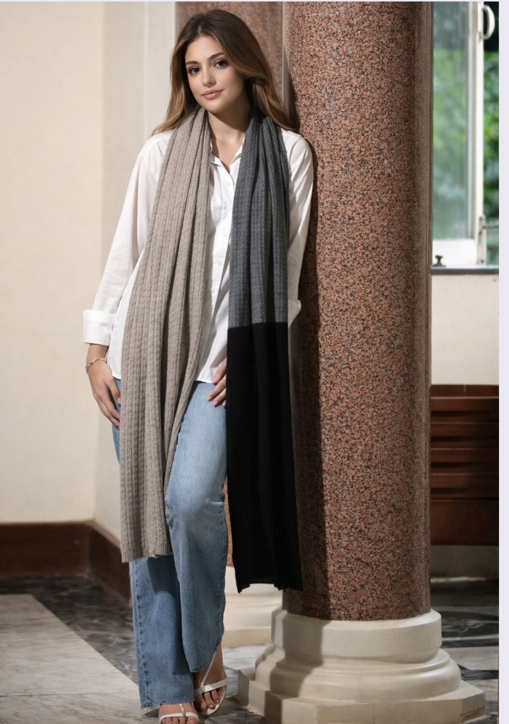 Taupe Melange, DK. Gray Melange & Black Wool Muffler