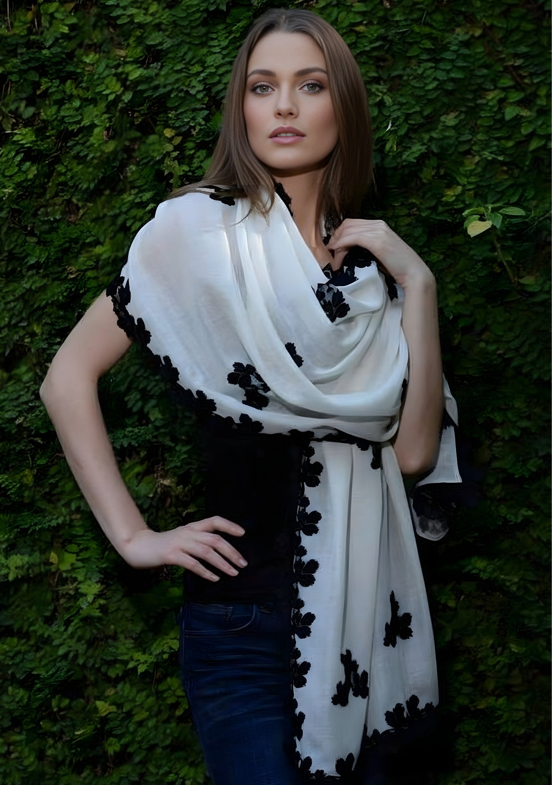 Ivory Modal Scarf Black Lace