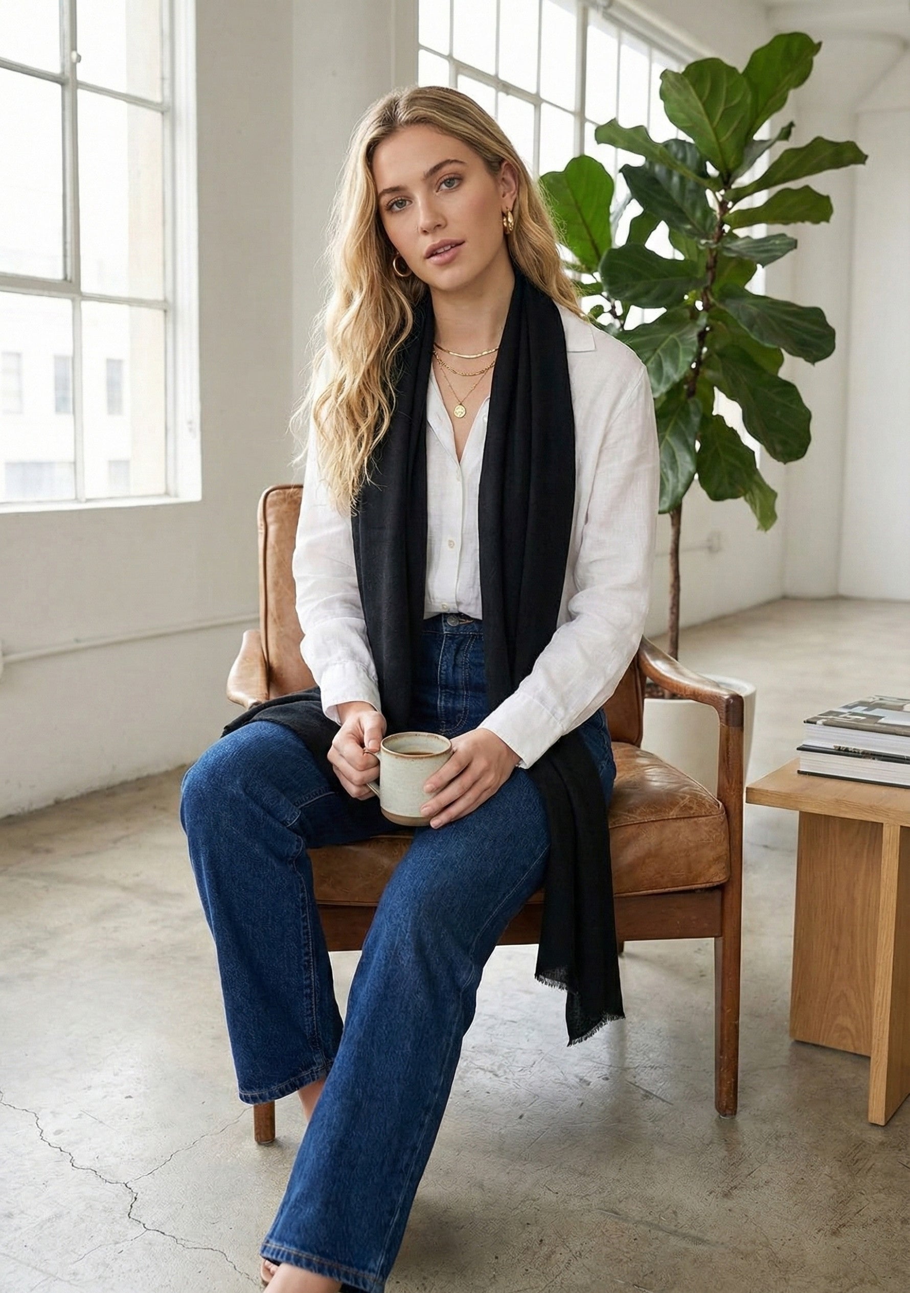 Black Superfine Cashmere Pashmina Scarf