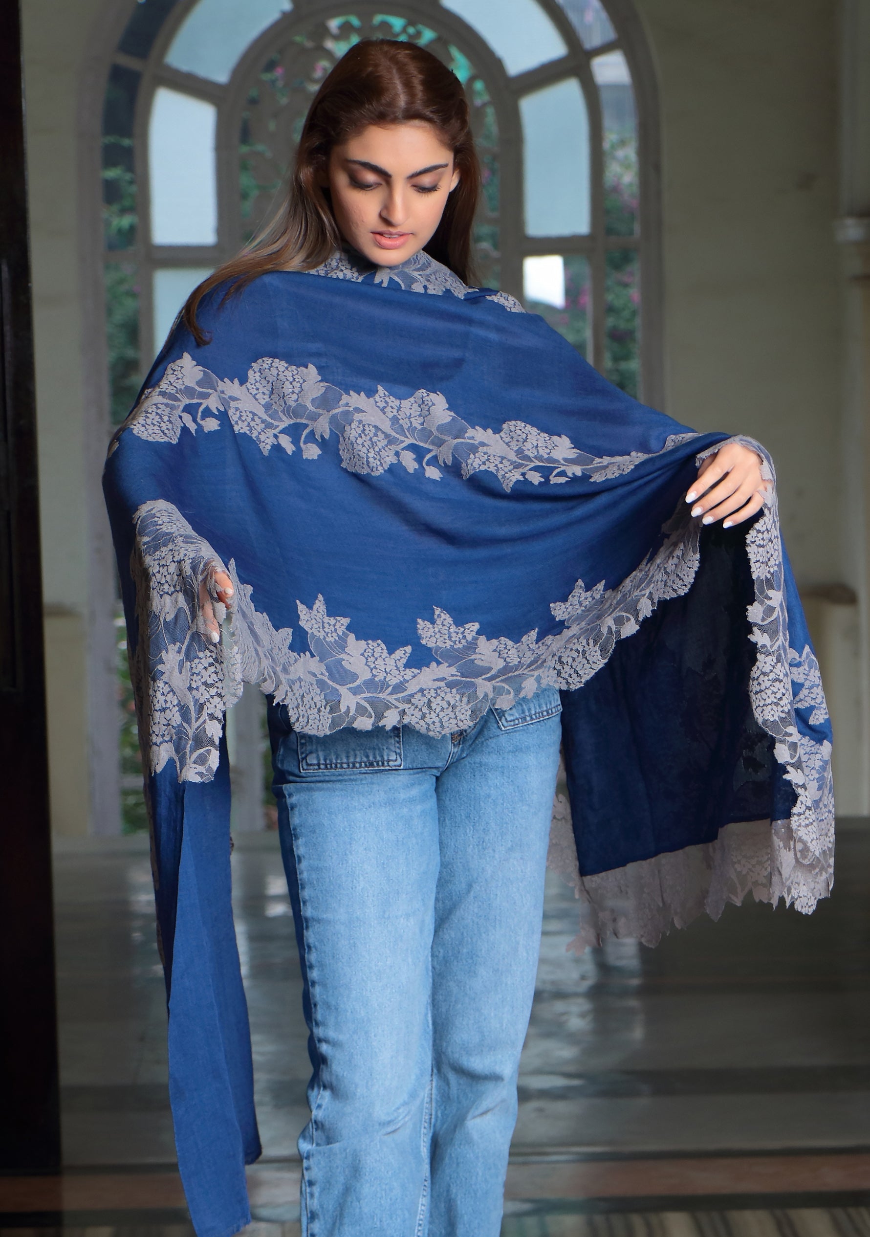 Denim Blue Wool & Silk Scarf
Mousse Lace