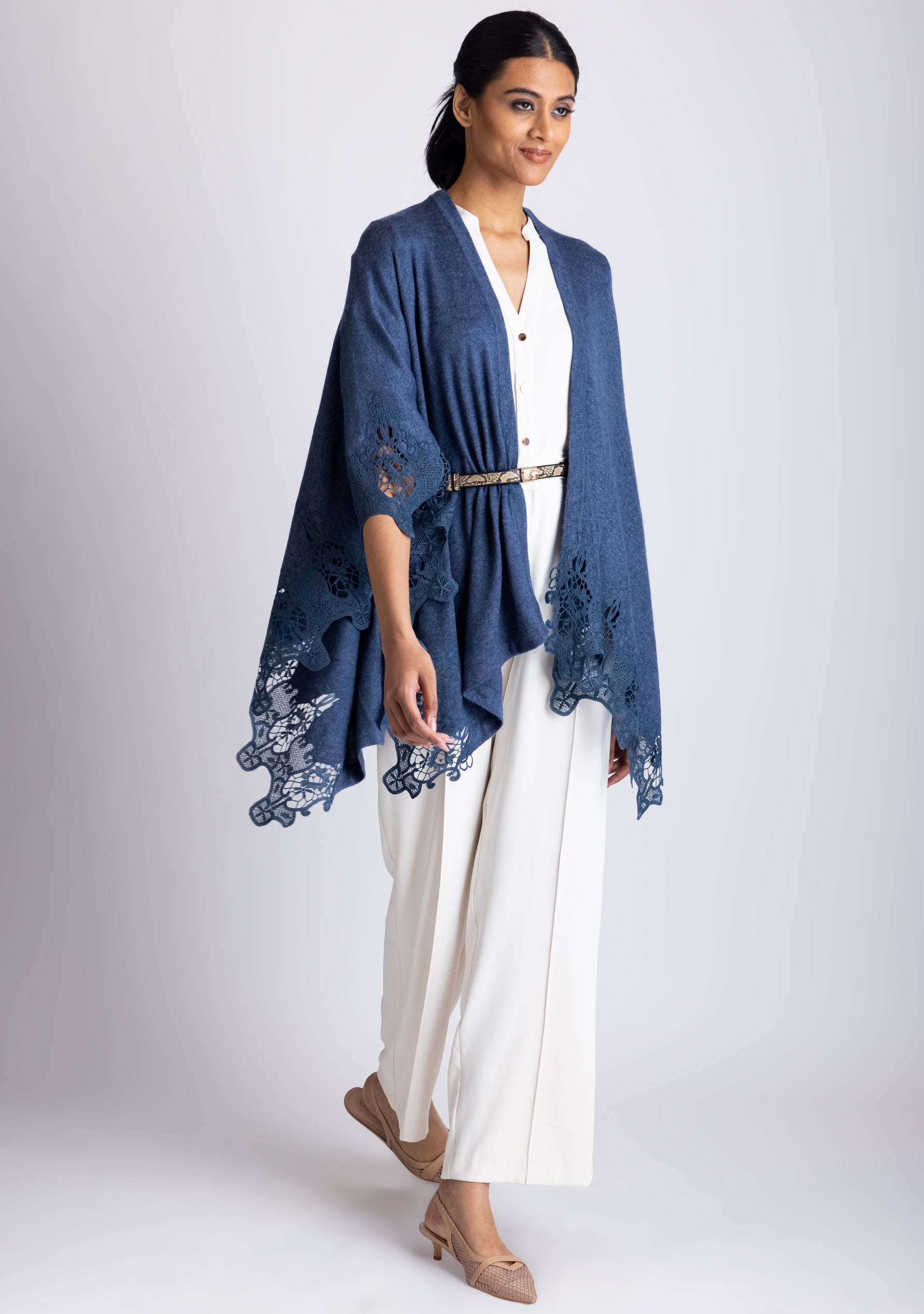 Denim Melange Wool Cape Denim Lace