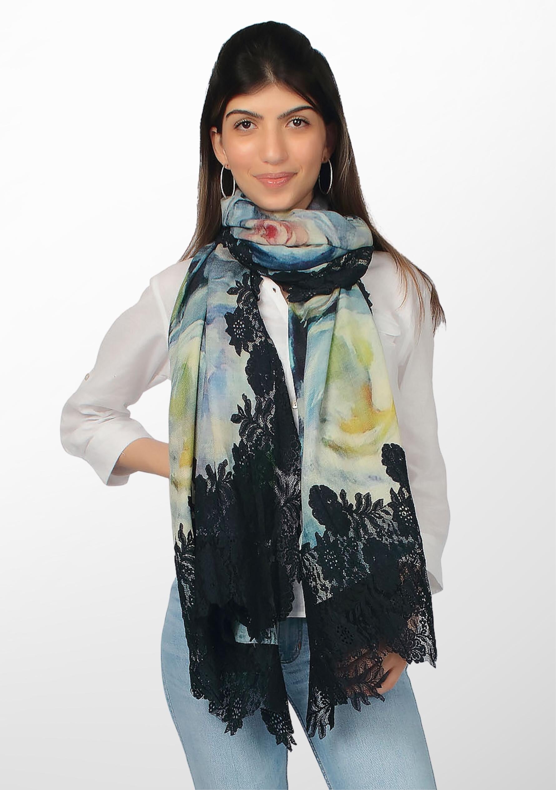 Blue Print Wool & Silk Scarf
Navy Blue Lace