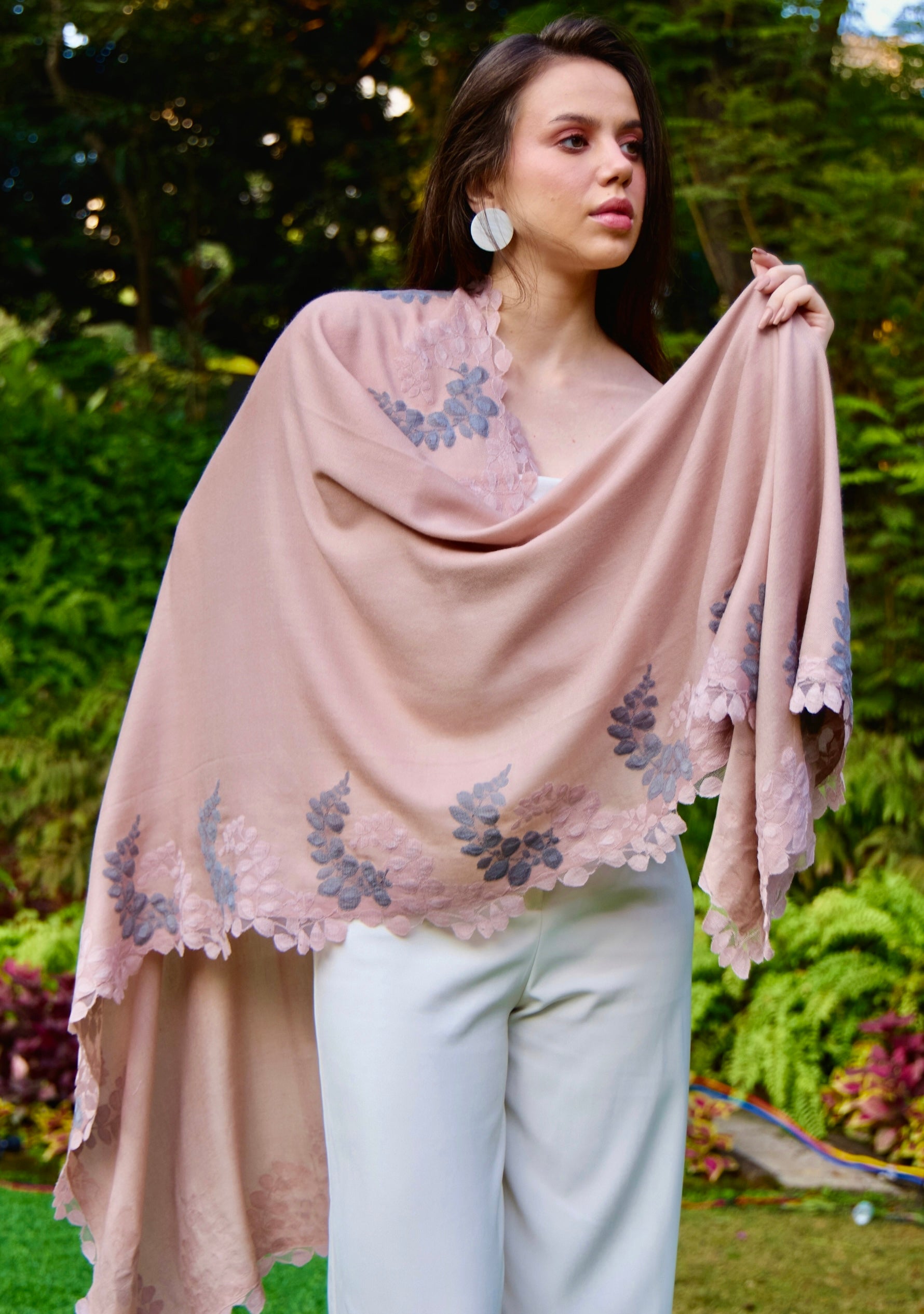 Lt. Copper Silk & Wool Scarf Lt. Copper & Mousse Lace