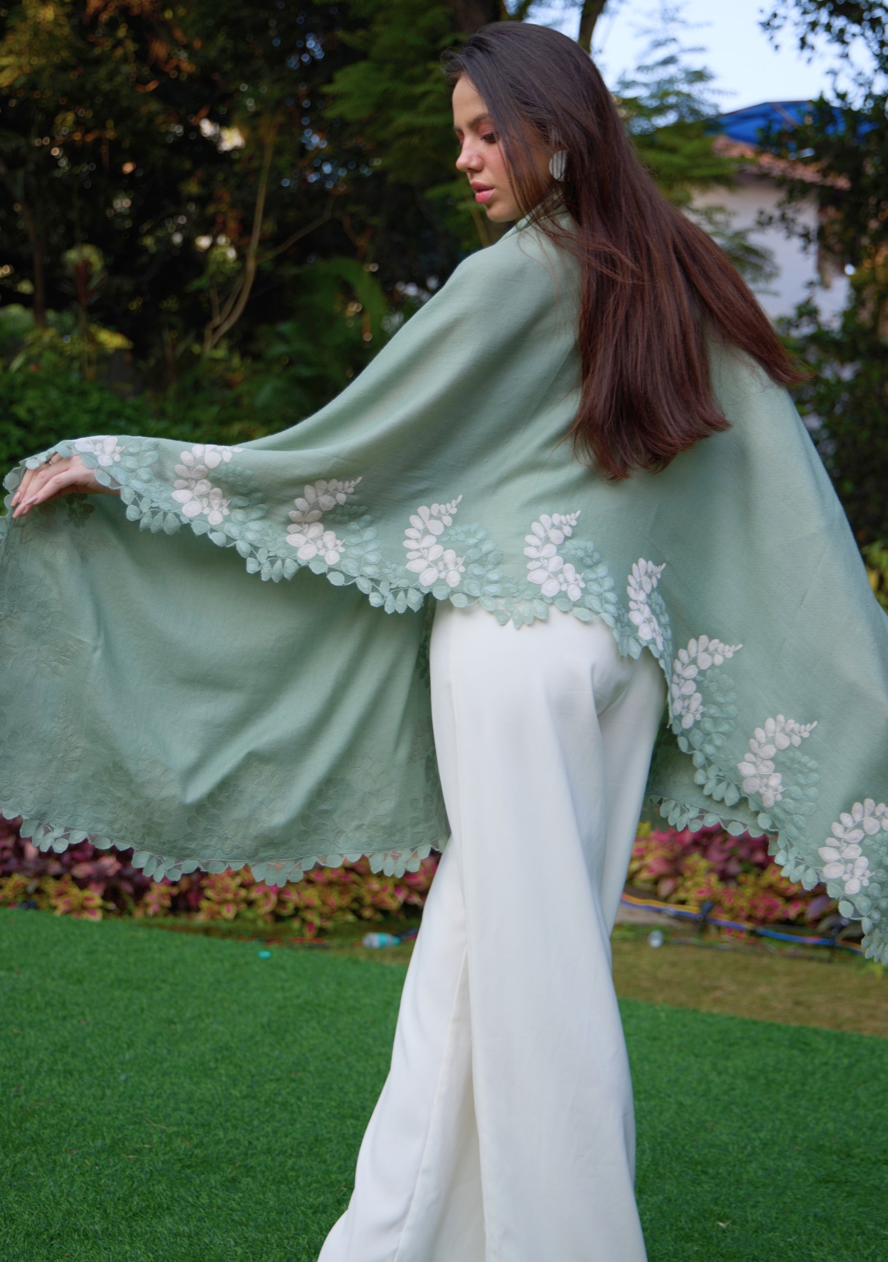 Sage Green Silk & Wool Scarf
Sage Green & Beige Lace