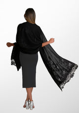 Black Cashmere Scarf with Black Chantilly Lace