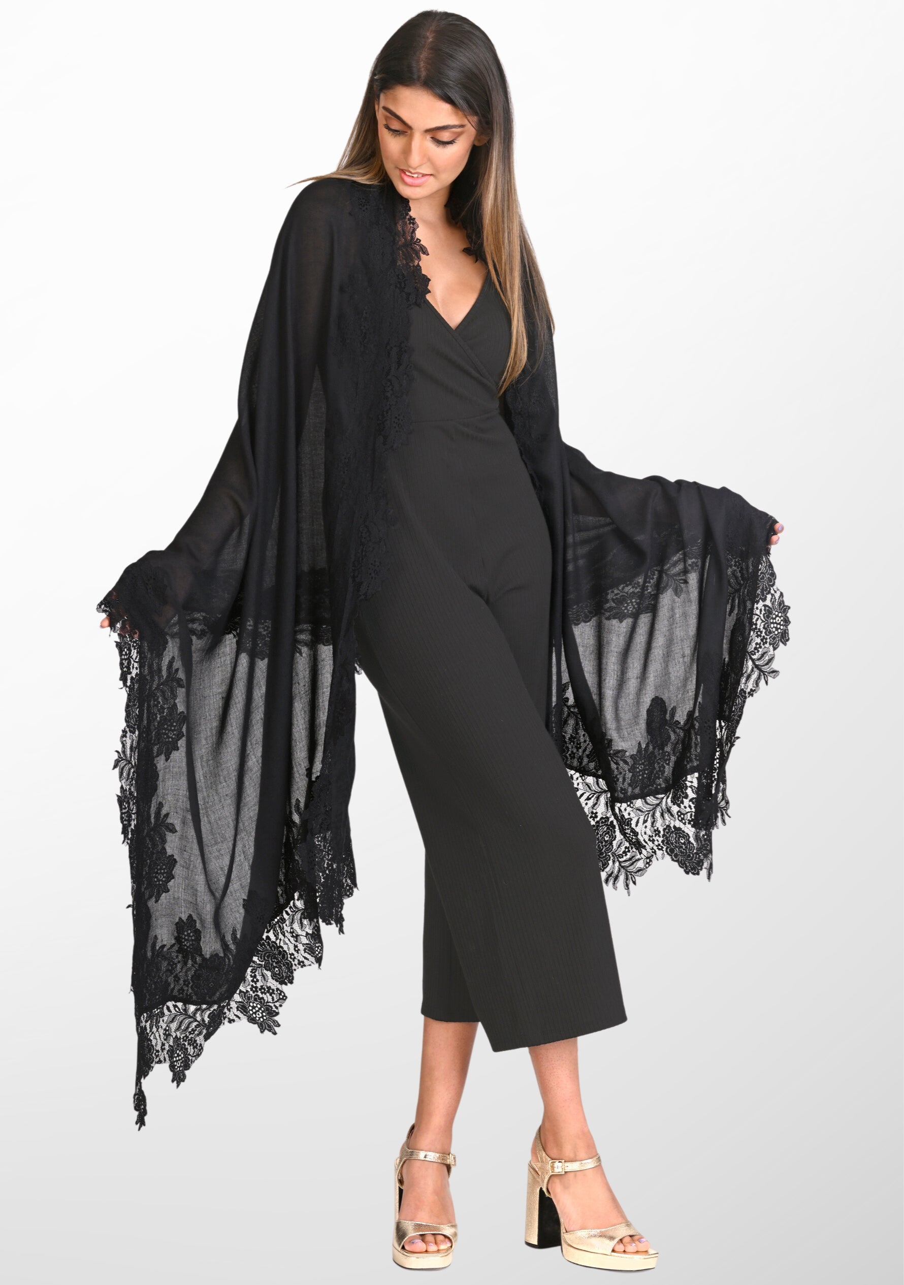 Black Wool & Silk Scarf
Black Lace