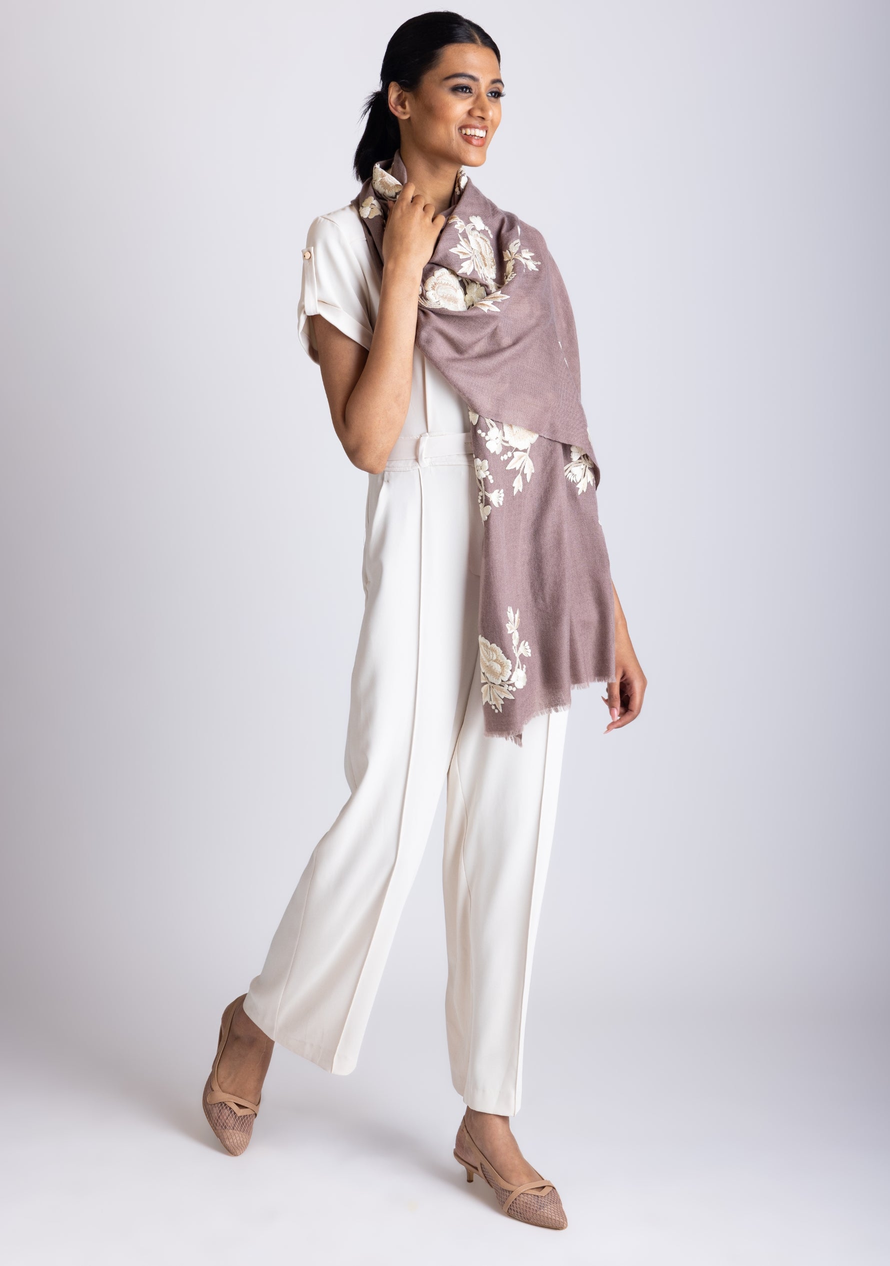 Copper Cashmere Scarf
Ivory & Beige Embroidery