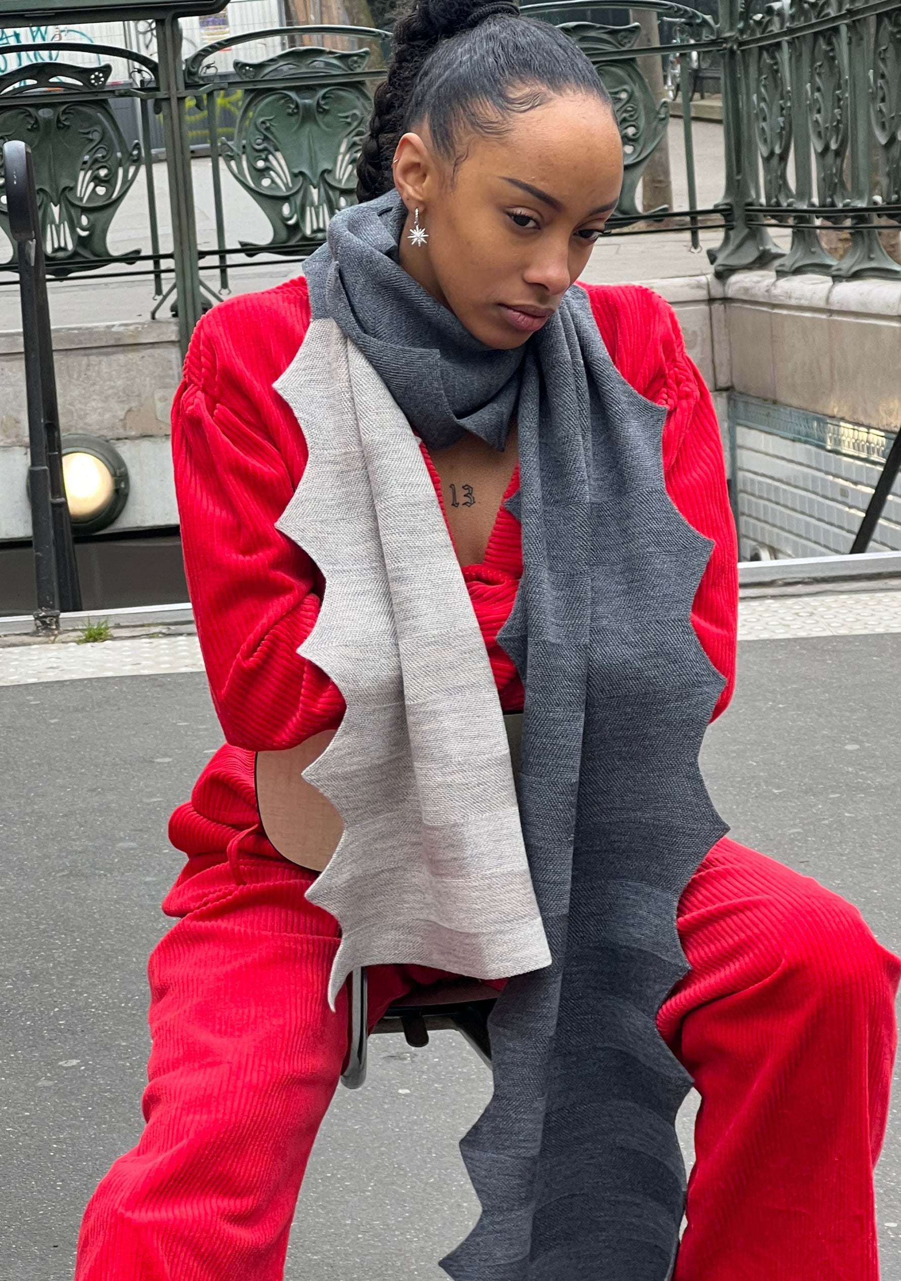 Dk. Gray & Lt. Gray Melange Wool Zig Zag Scarf