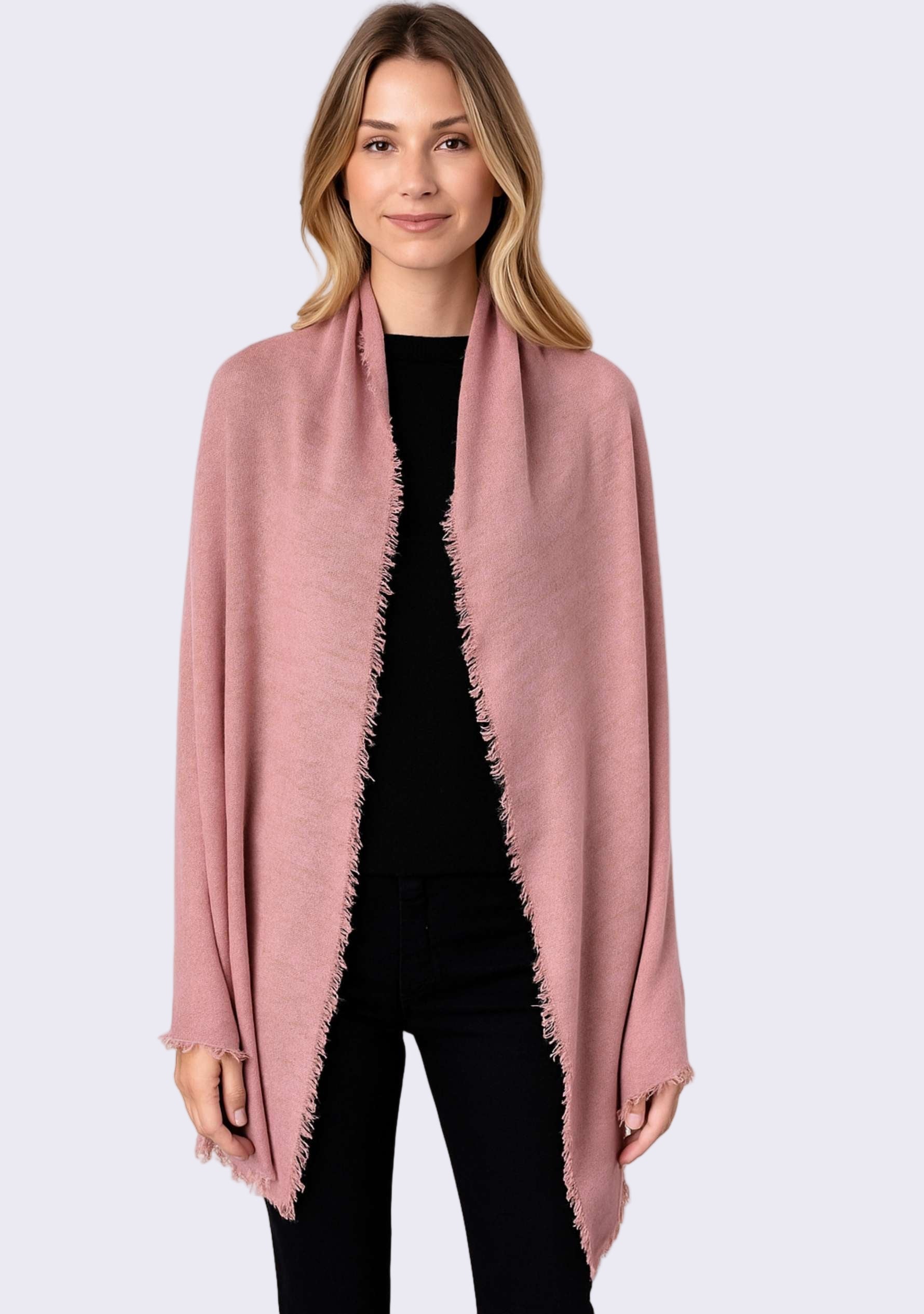 Rose Pink Knitted Fine Wool & Cashmere Wrap Gold Lurex