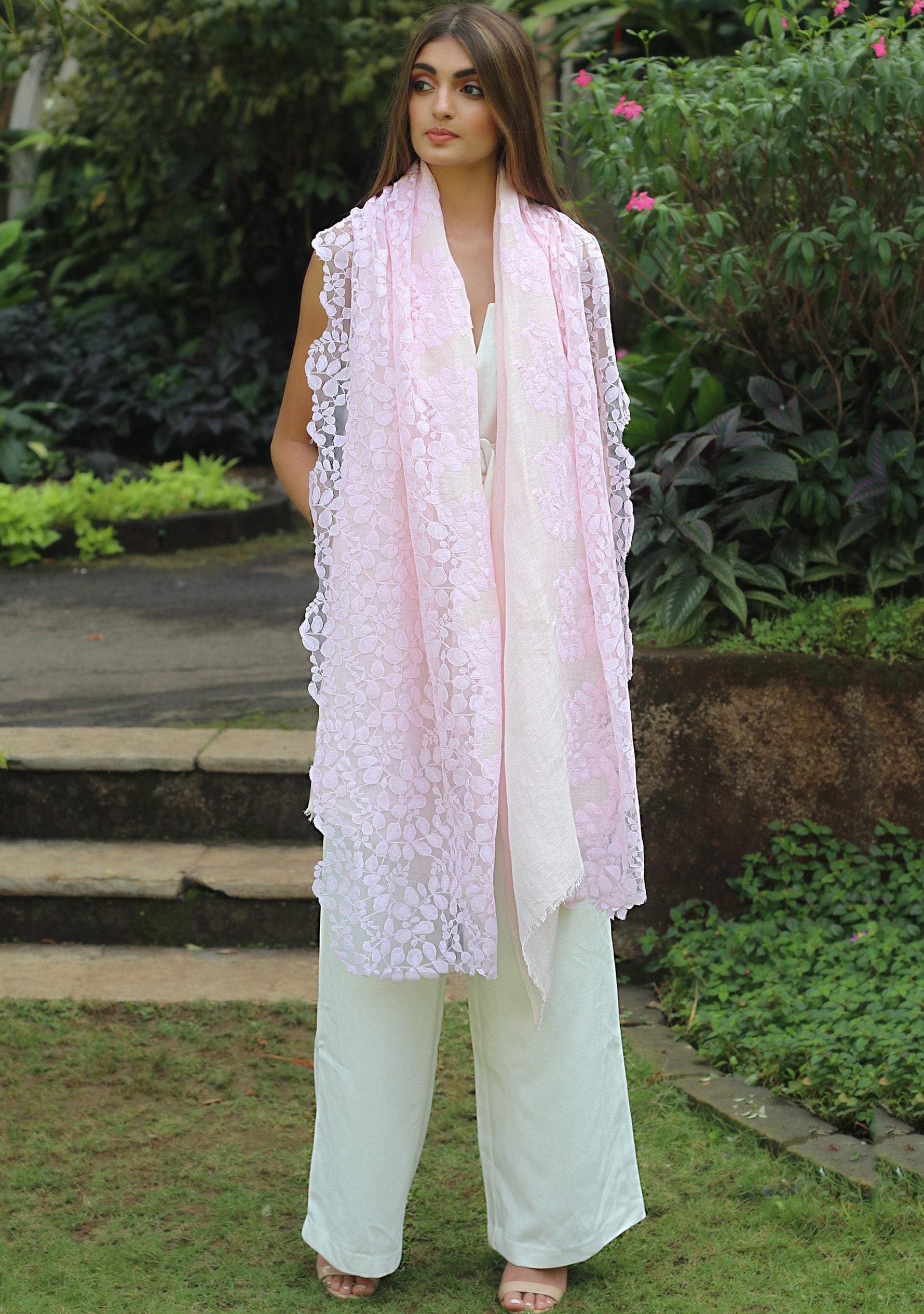 Soft Pink Linen & Modal Scarf 
Soft Pink Lace