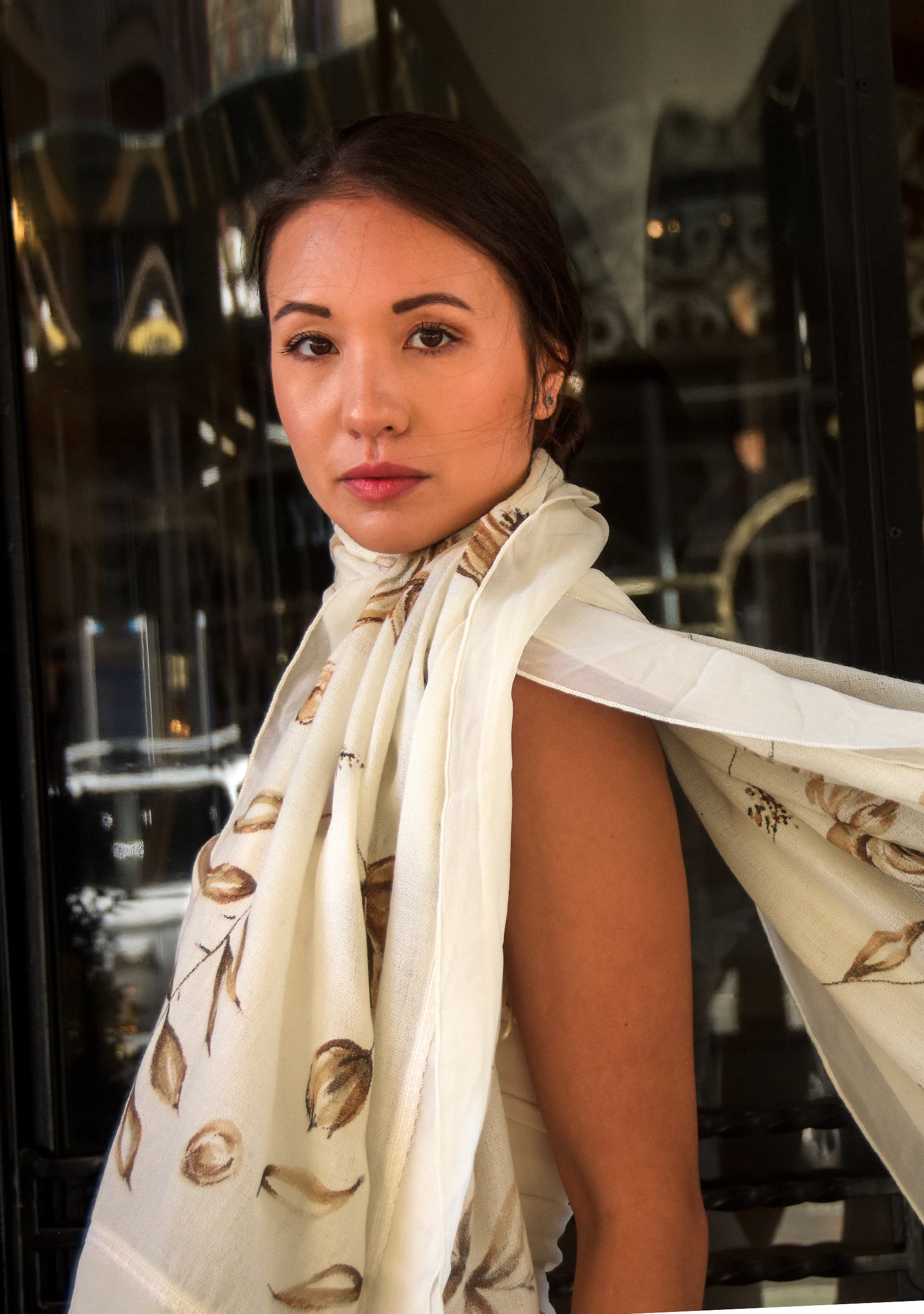Ivory Cashmere Scarf
Hand-Painted, Frill & Lace