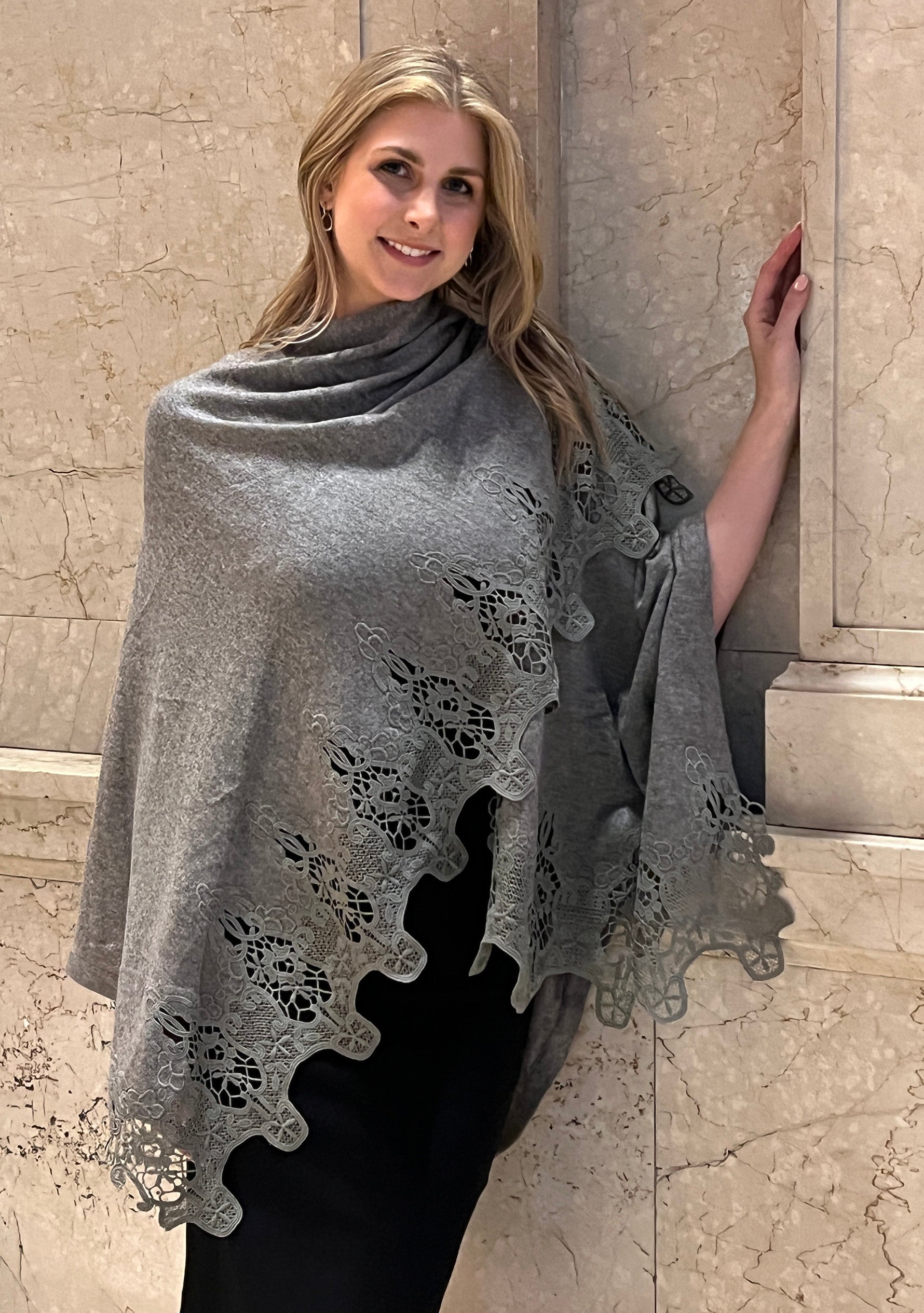 Gray Melange Wool CapeGray Lace