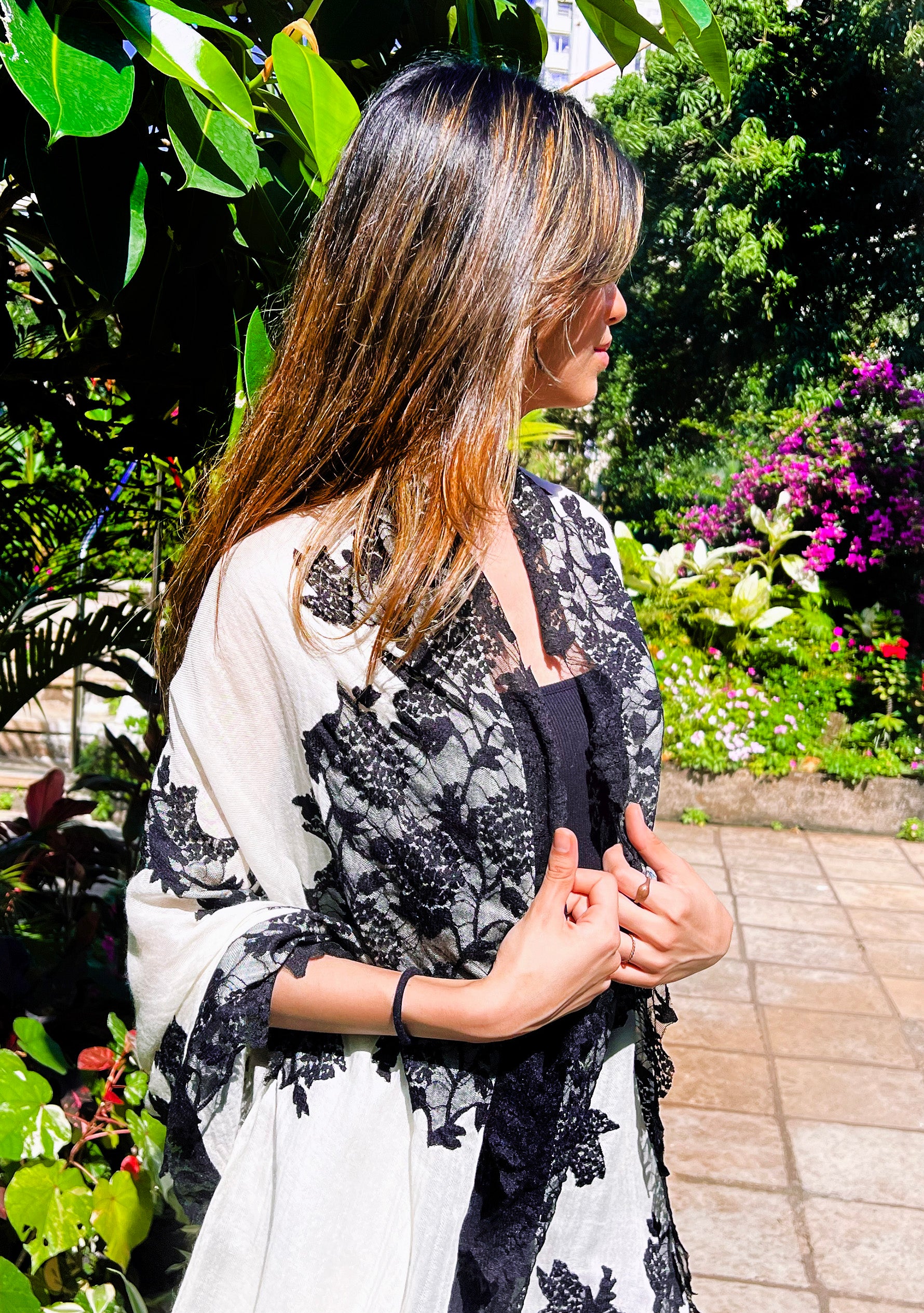 Ivory Wool & Silk Scarf
Black Lace