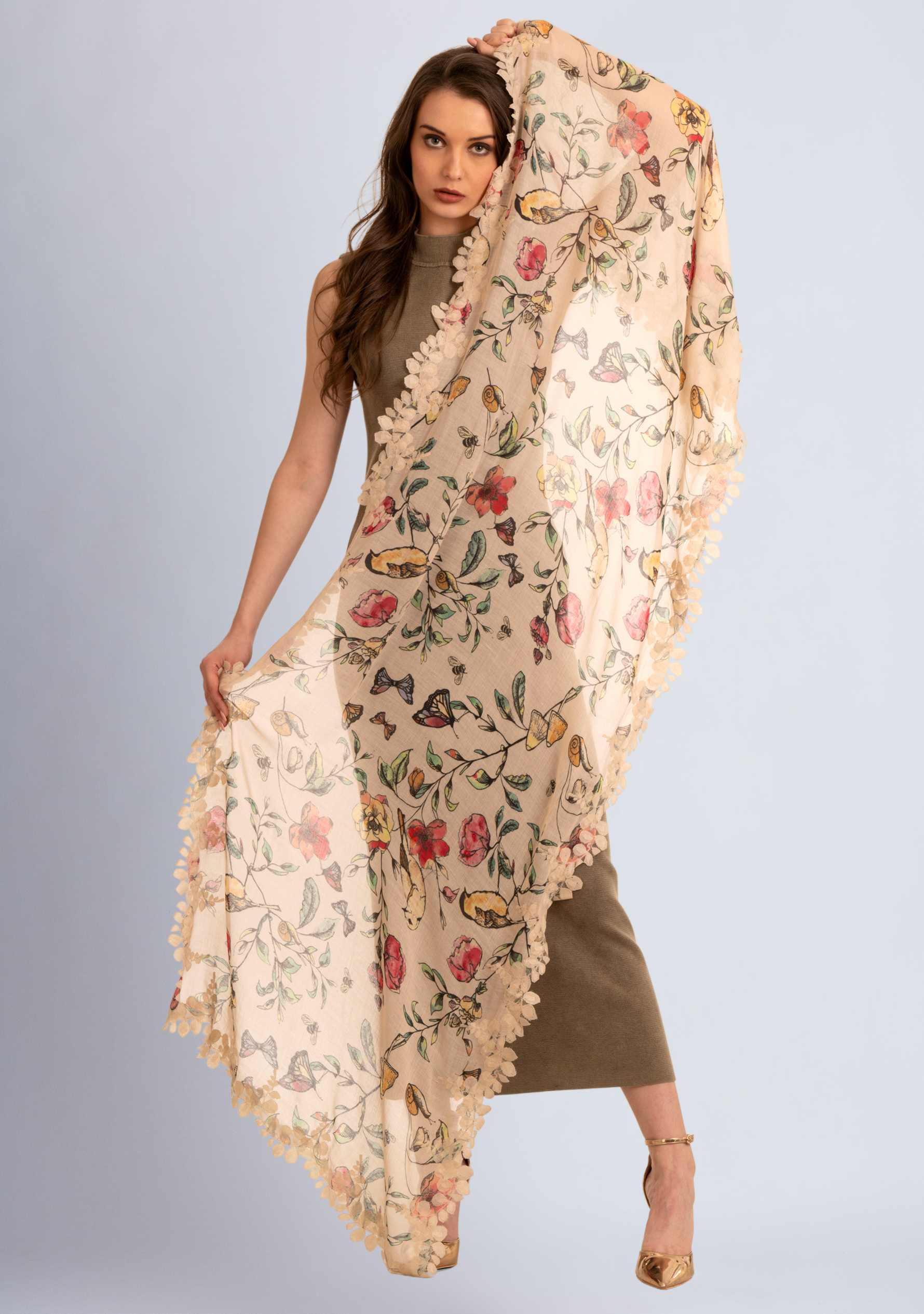 Beige Print Modal & Silk Scarf
Beige Lace