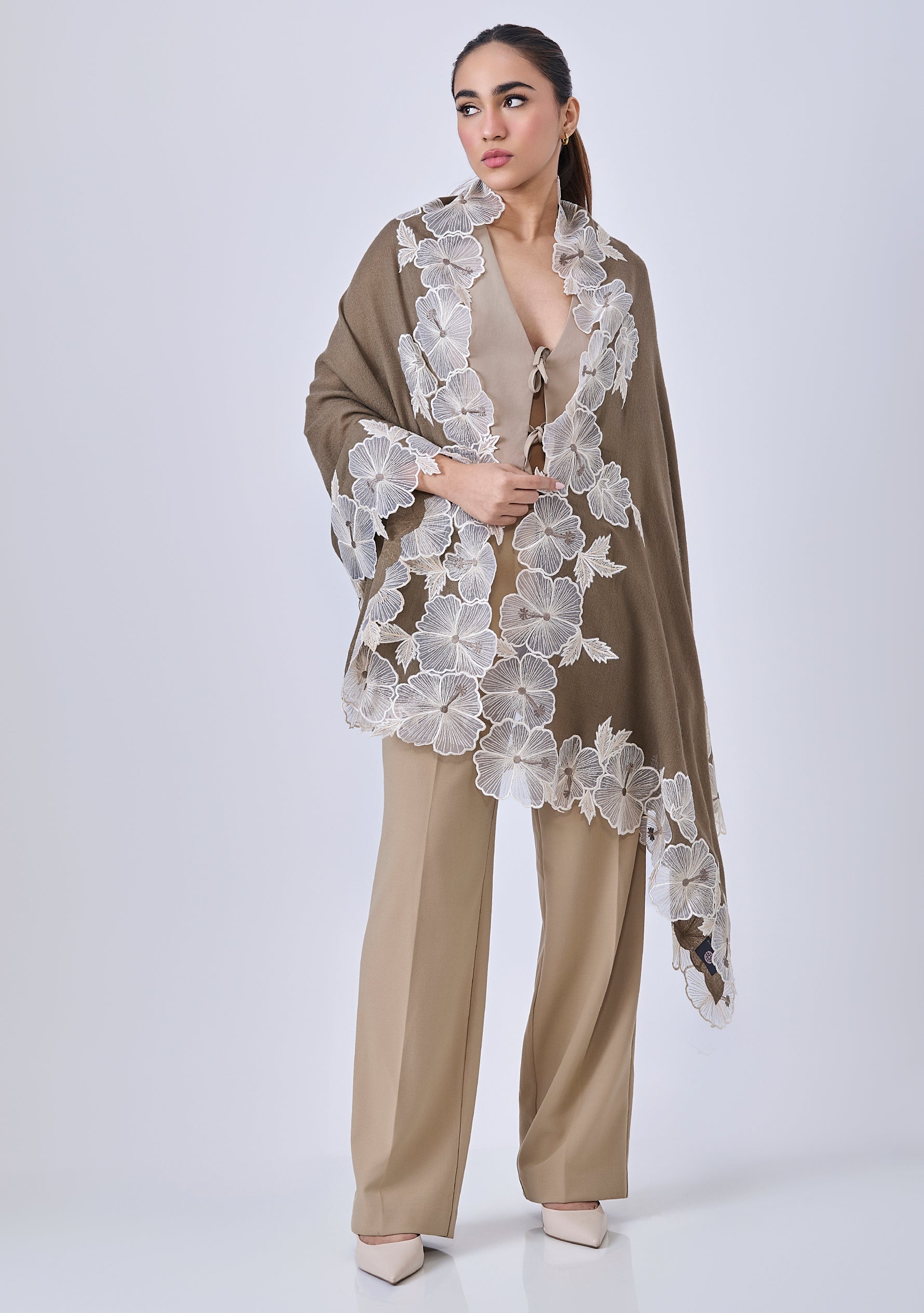 Stone Cashmere Scarf
Ivory Embroidery