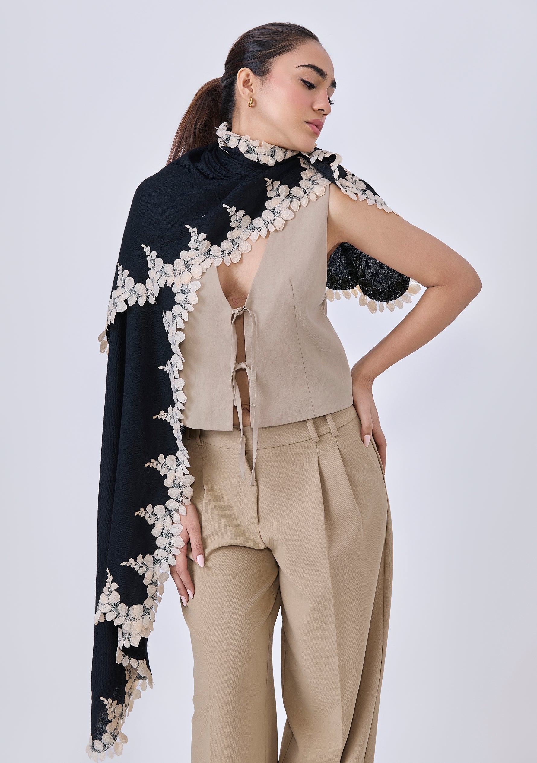 Black Silk & Wool Scarf
Beige Lace