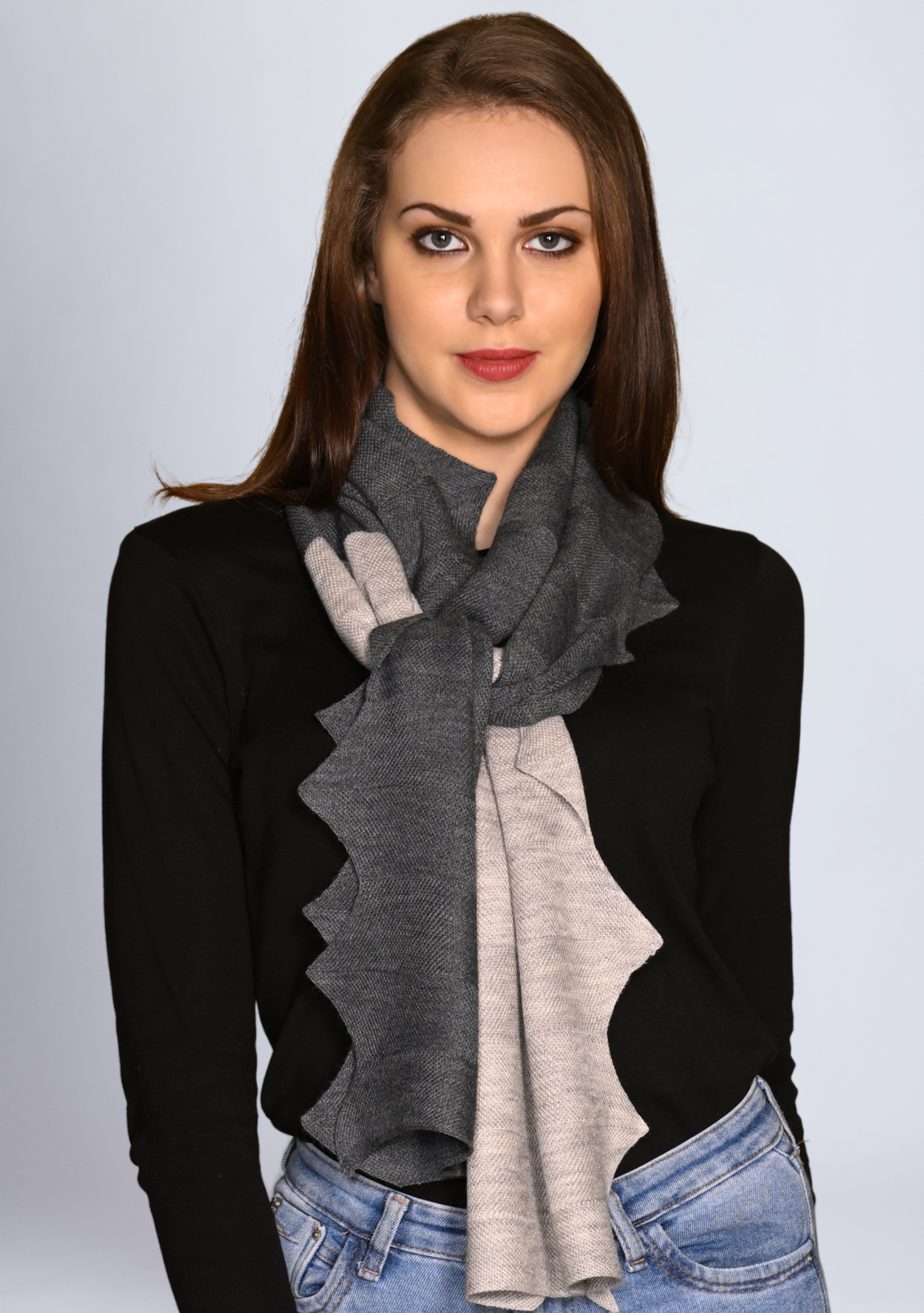 Dk. Gray & Lt. Gray Melange Wool Zig Zag Scarf