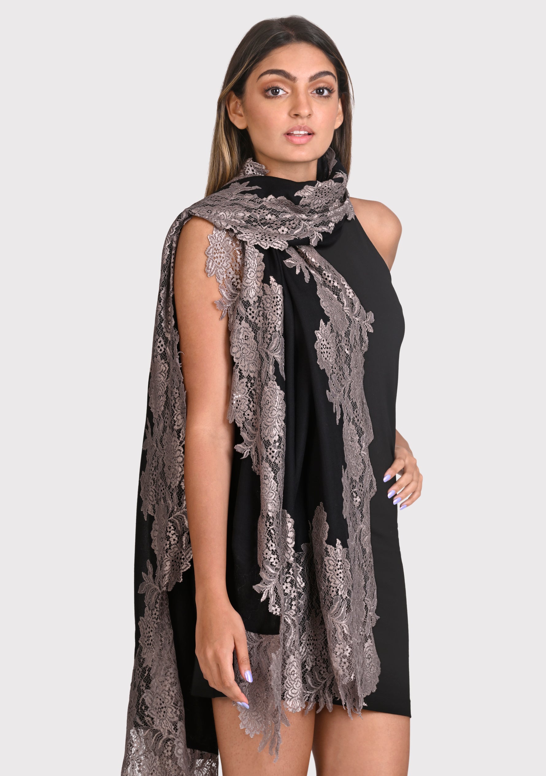 Black Wool & Silk Scarf
Antique Silver Lace