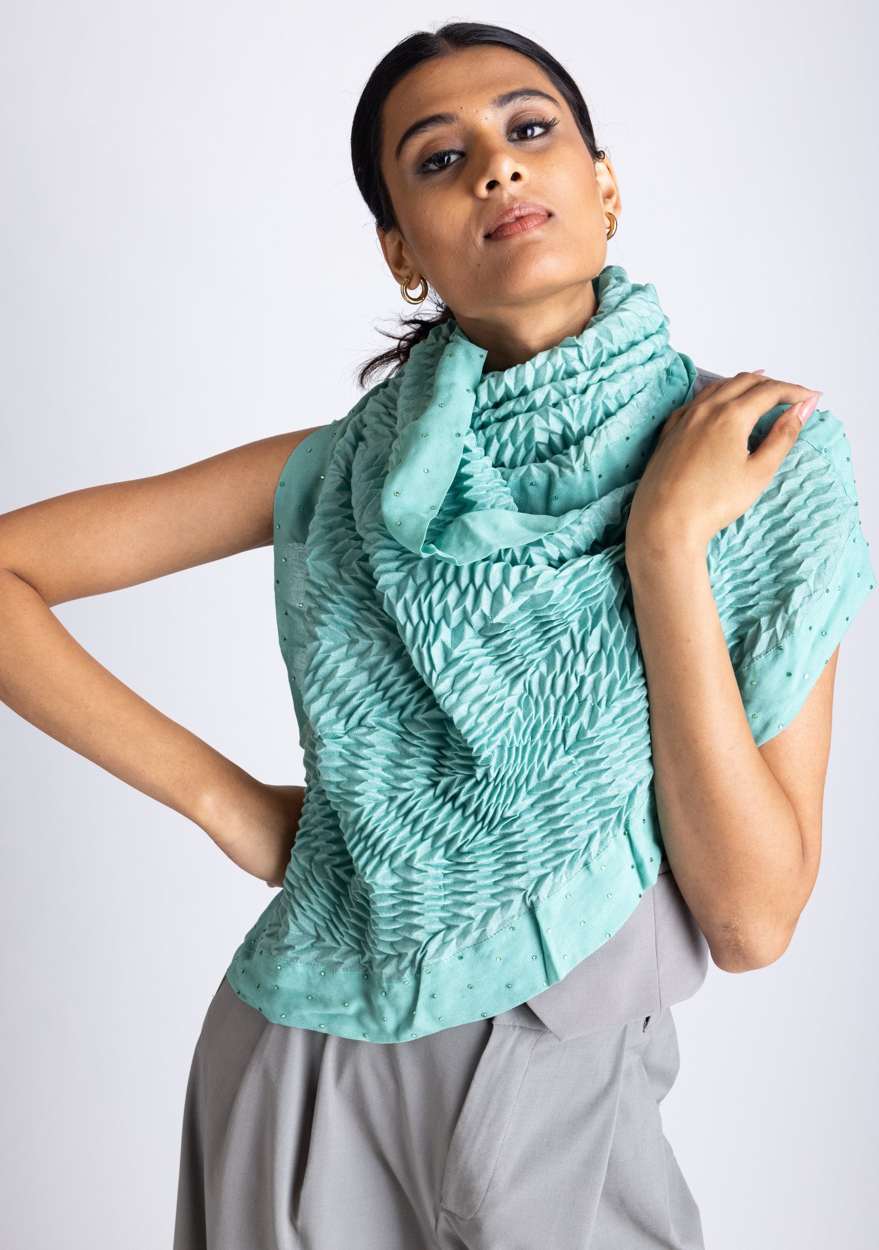Foam Green Wool & Silk Scarf
Crystal Border