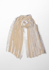 Beige Wool and Silk Scarf with White Fringe Panels