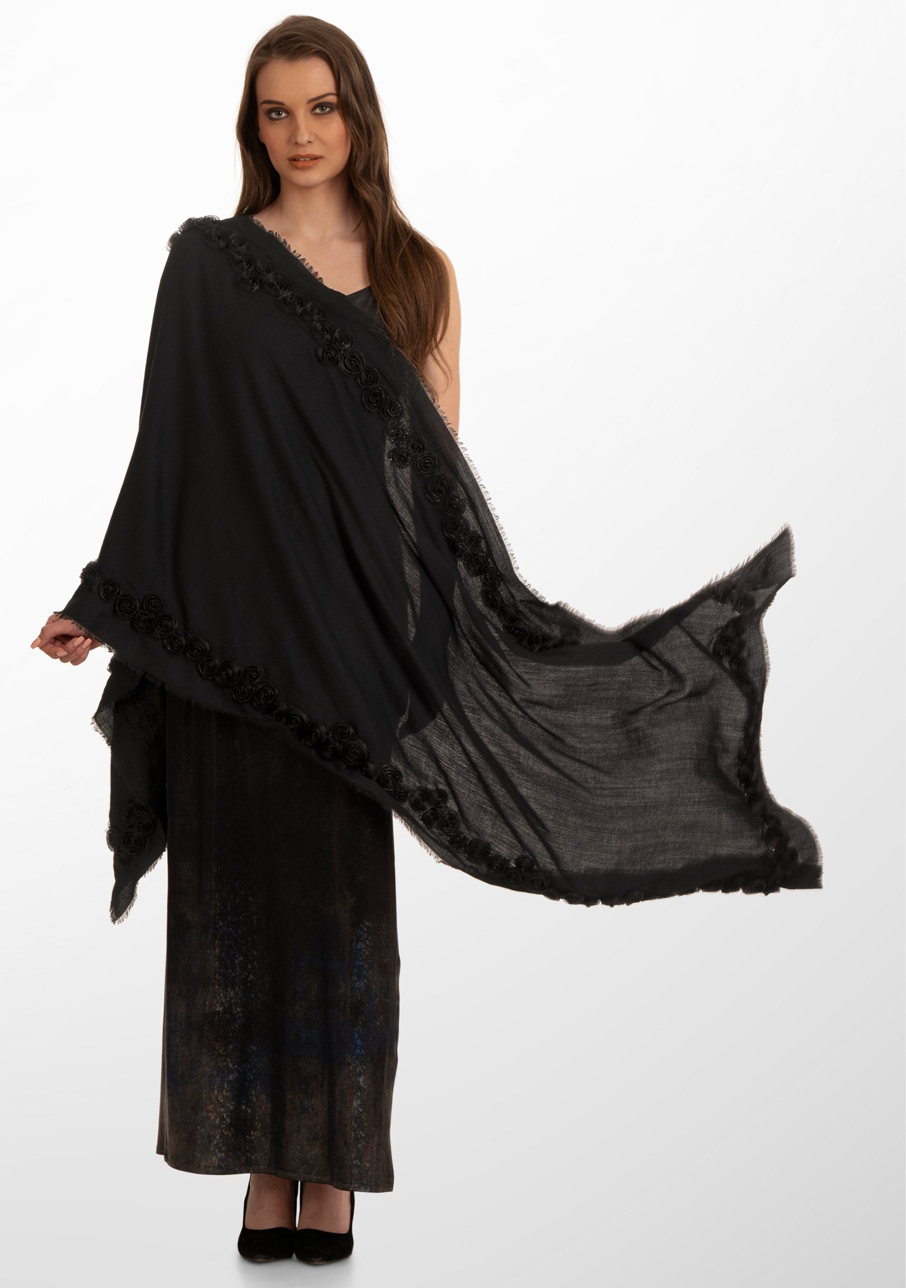Black Cashmere Scarf 
Black Ribbon Roses