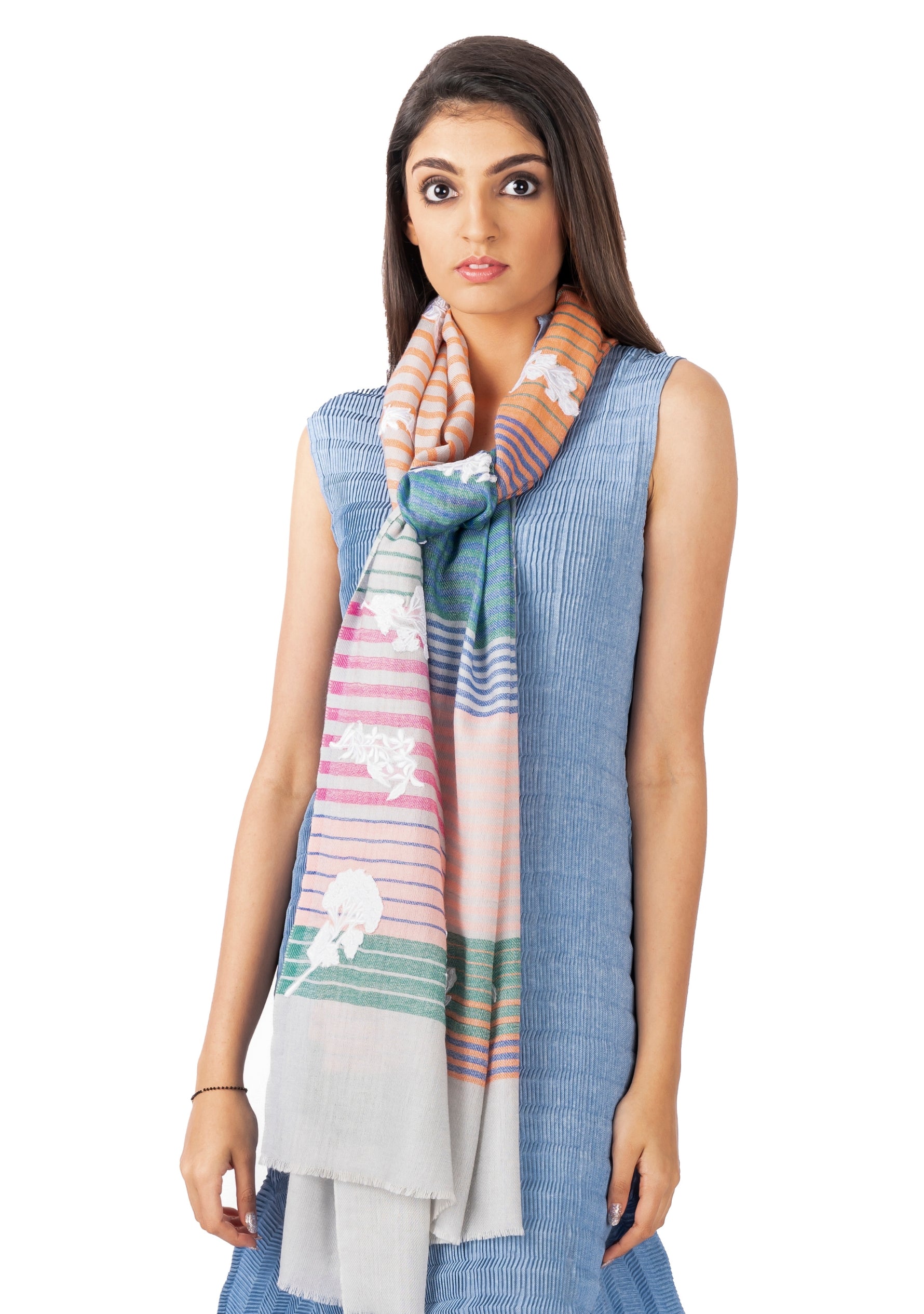 Multi-Striped Wool & Silk Scarf
Ivory Appliqués