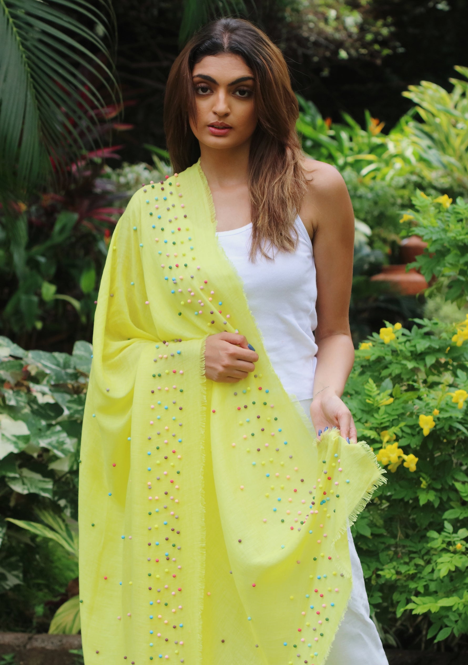 Yellow Linen & Modal Scarf
Multi-colored Pearls