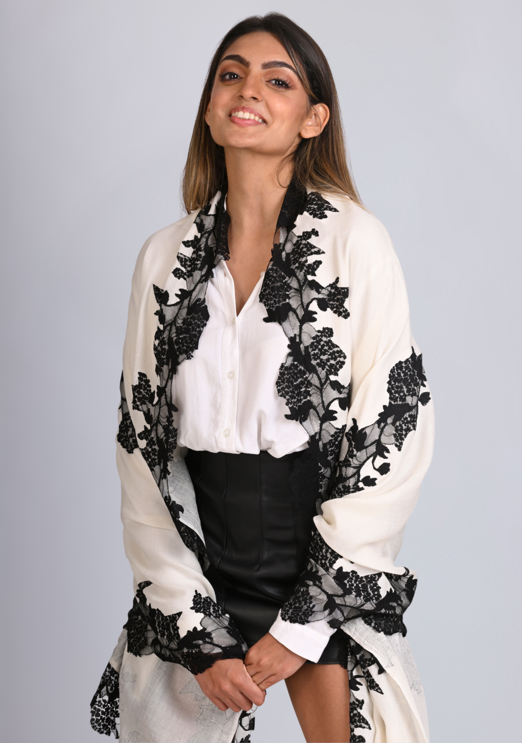 Ivory Wool & Silk Scarf
Black Lace