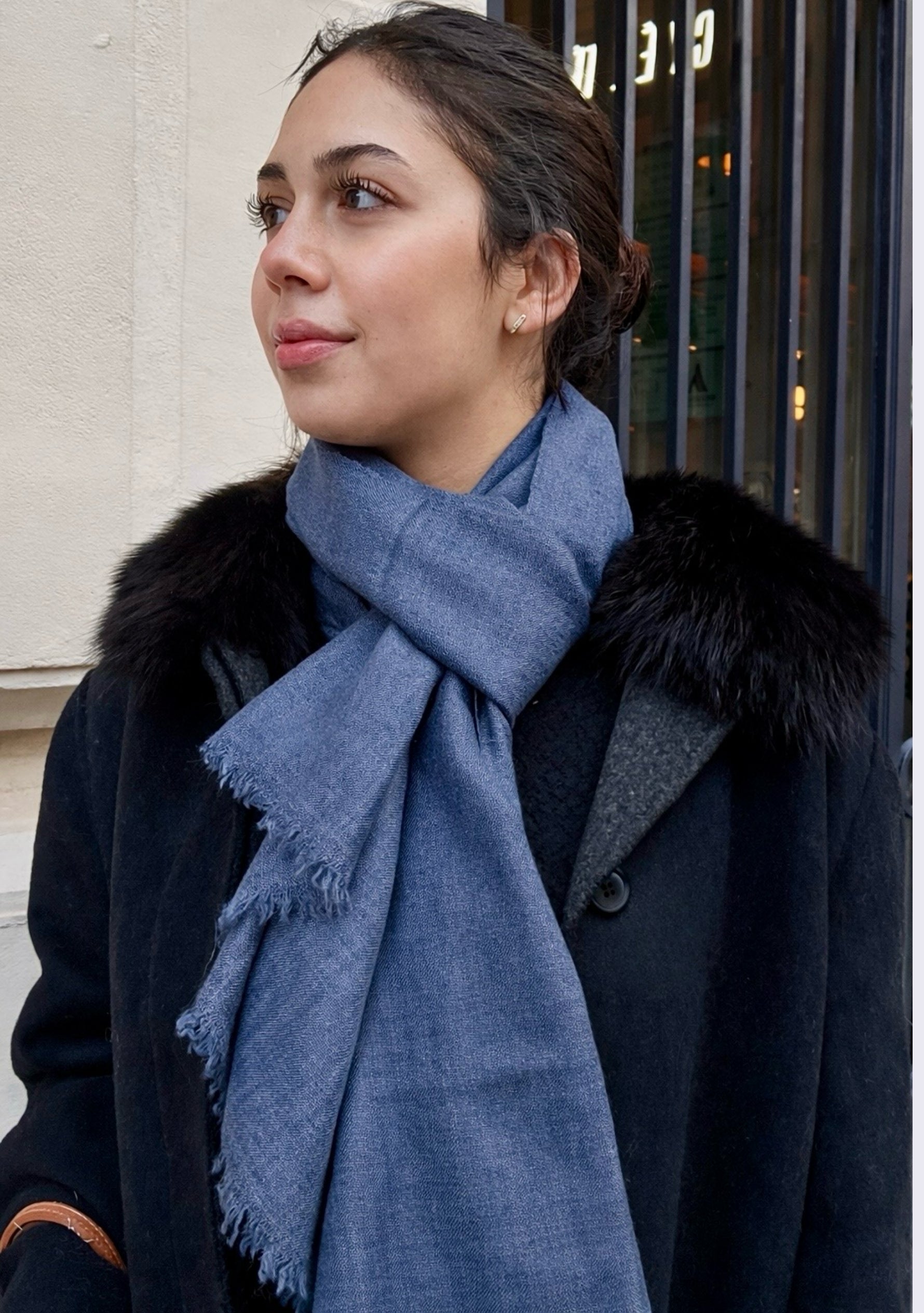 Maneesha Ruia charcoal superfine cashmere pashmina scarf, luxury designer scarf for women