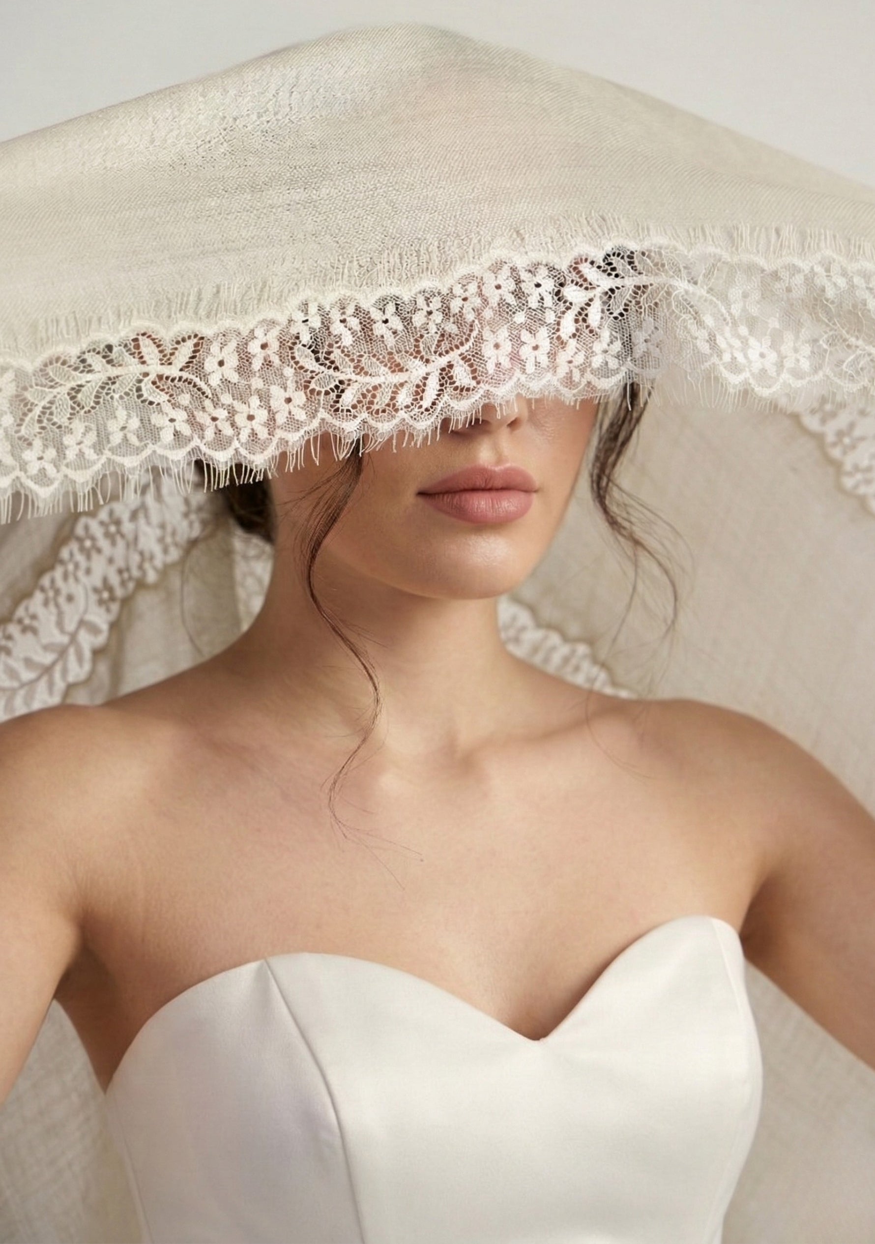 Maneesha Ruia ivory wool and silk bridal scarf with ivory filigree lace, luxury wedding scarf for brides