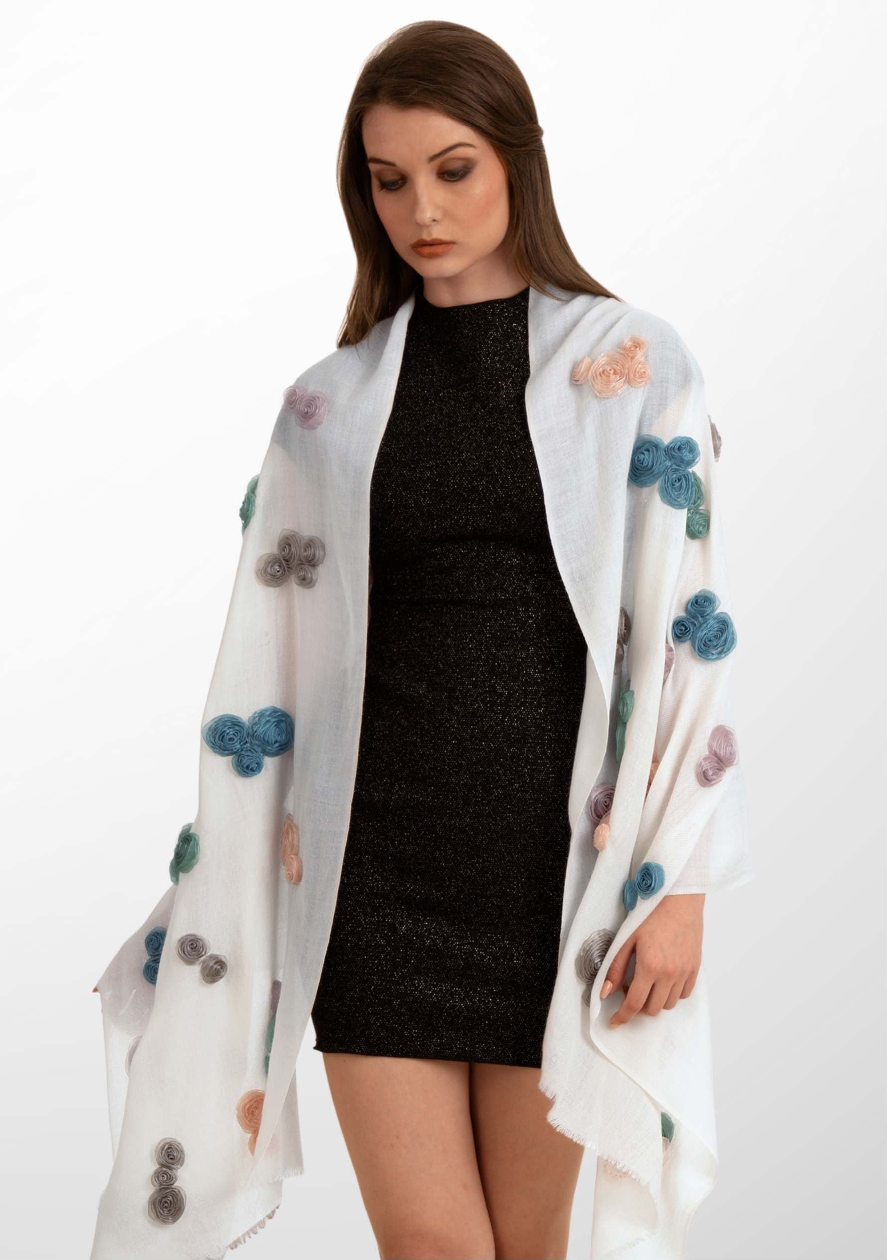 Ivory Cashmere Scarf
Multi-colored Ribbon Roses