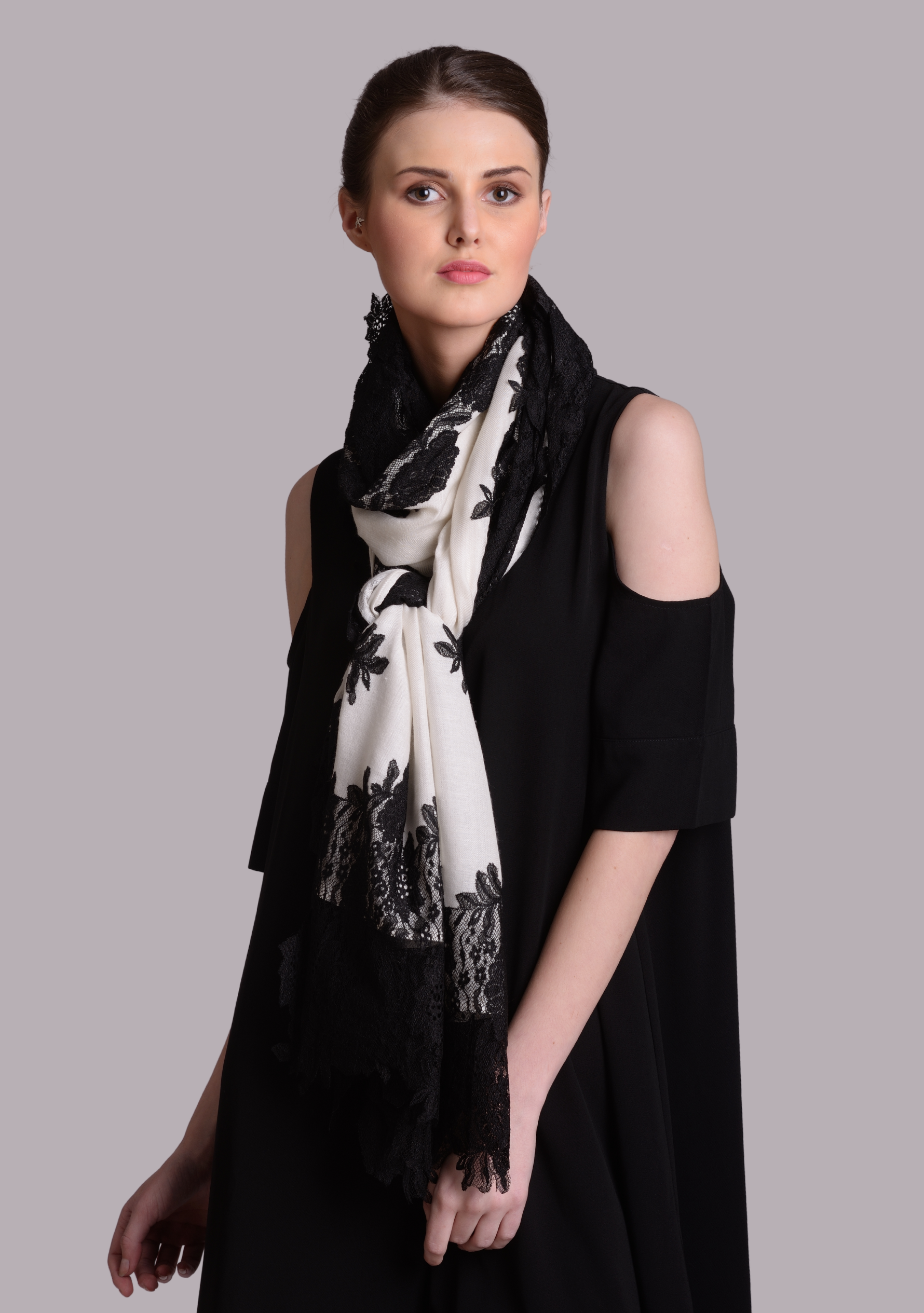 Ivory Wool & Silk Scarf
Black Lace