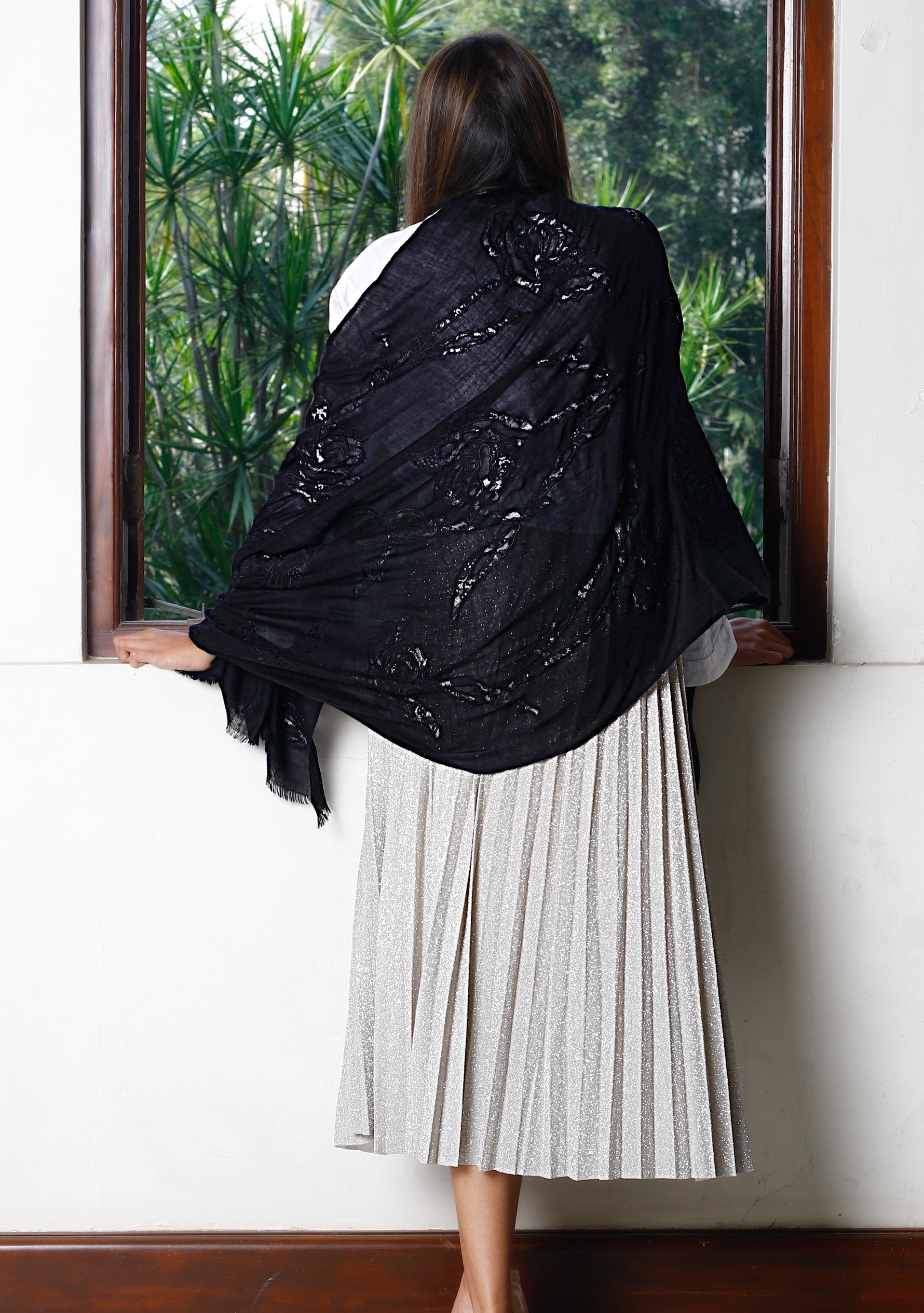 Black Cashmere Scarf 
Black Lace