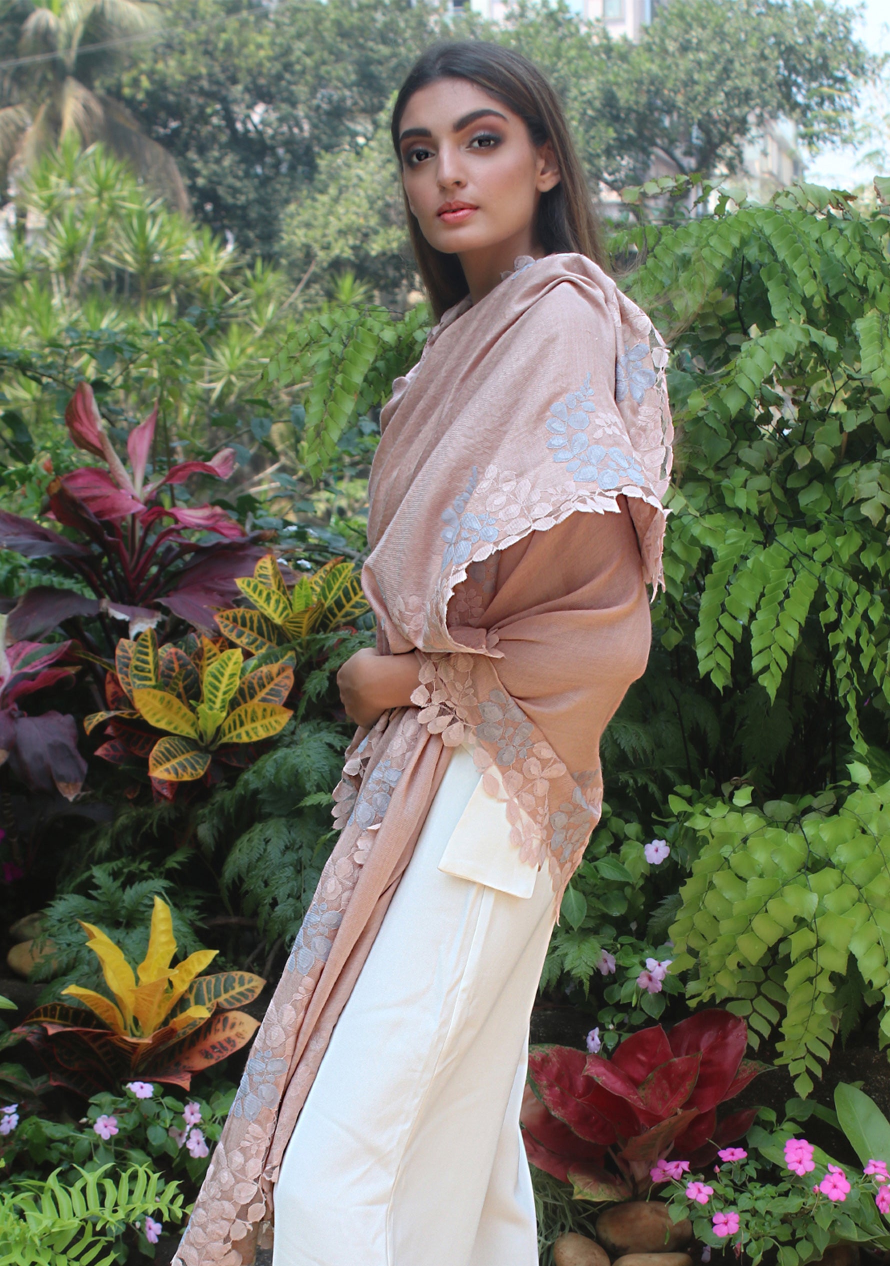 Light Copper Silk & Wool Scarf 
Light Copper & Mousse Lace