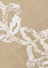 Natural Cashmere Scarf with a Copper and Ivory Lace Applique