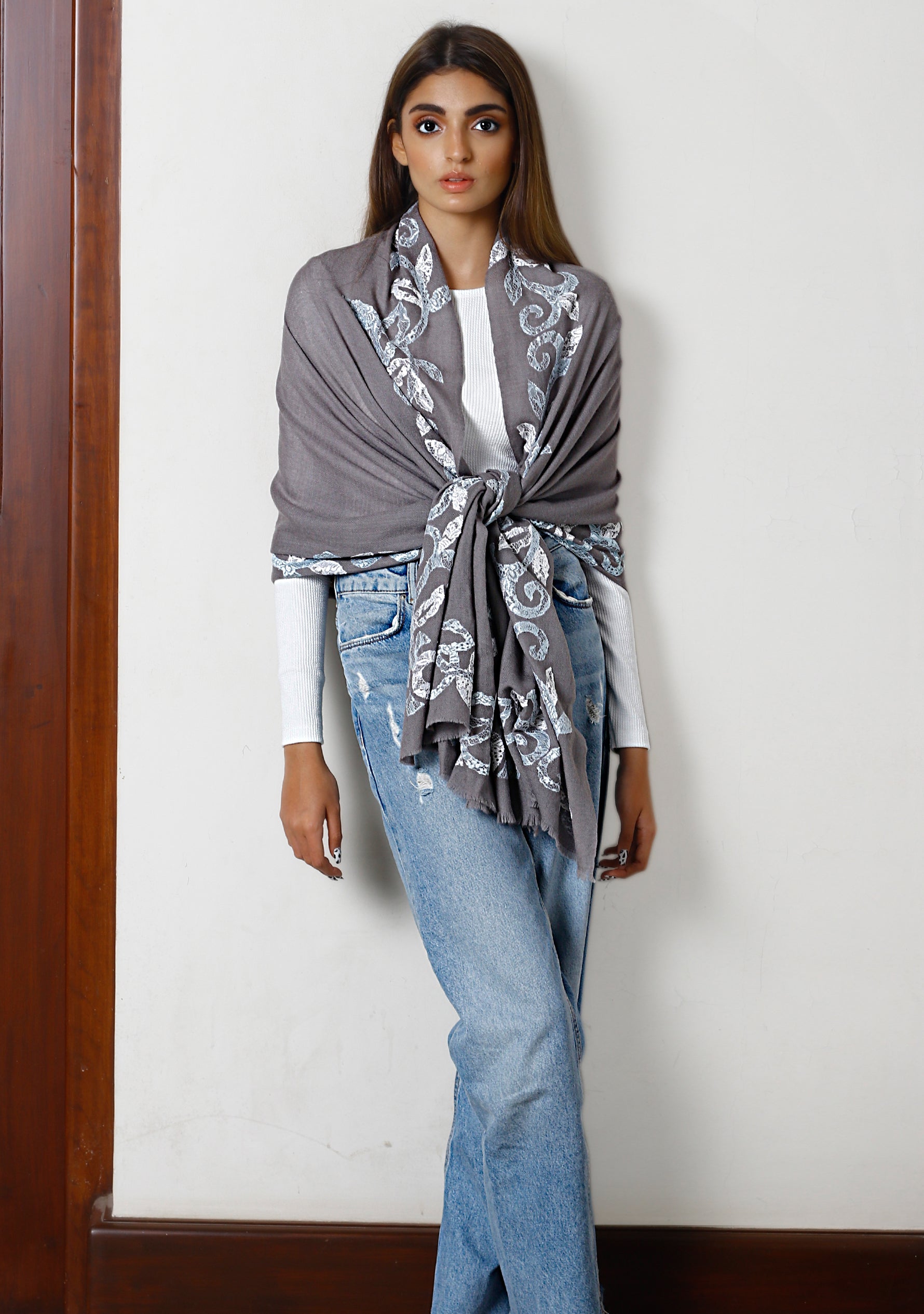 Mousse Cashmere Scarf Lt. Blue & Ivory Lace