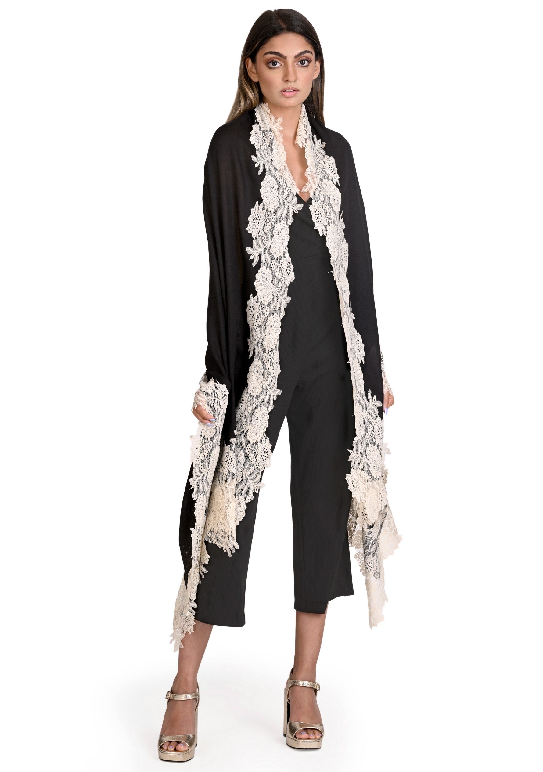 Black Wool & Silk Scarf
Beige Lace