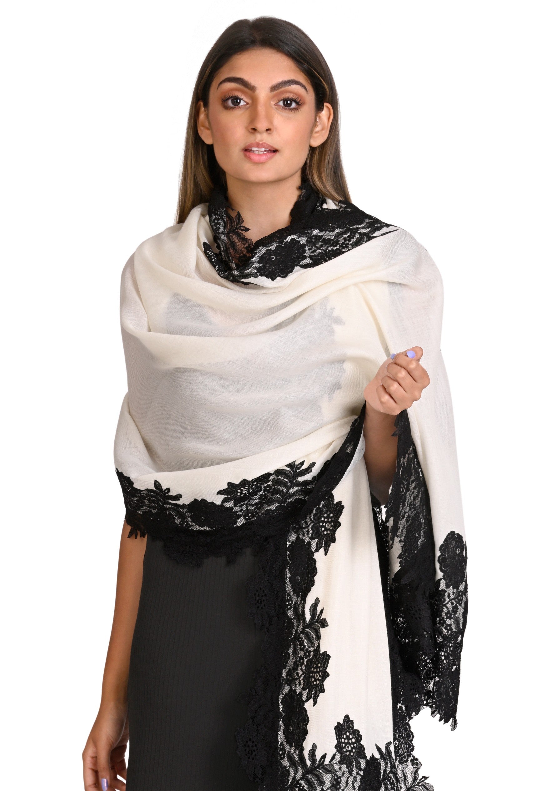 Ivory Wool & Silk Scarf
Black Lace