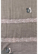 Taupe Wool and Silk Scarf with Hand Embroidered Swans and Lace Panels