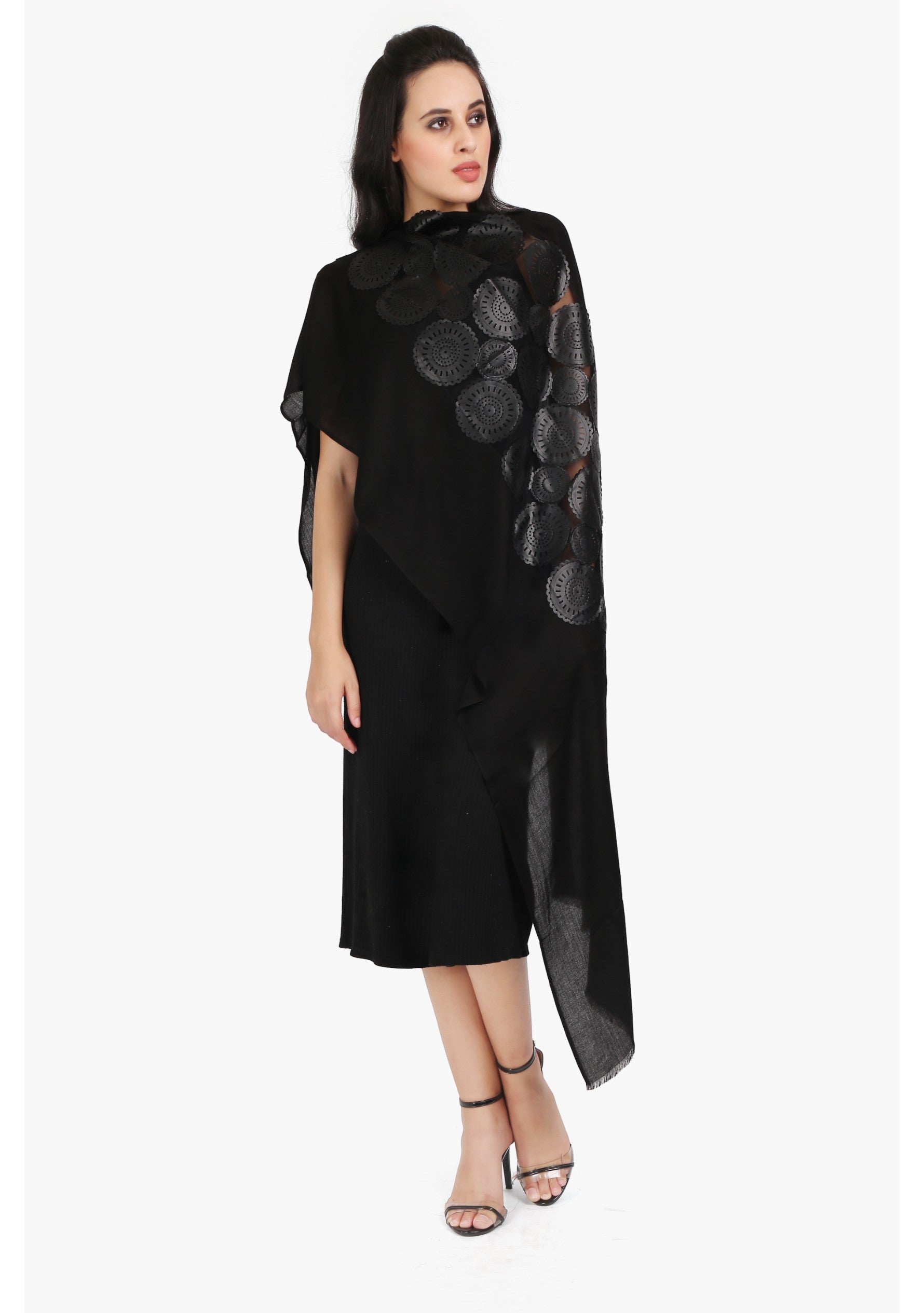 Black Modal Scarf 
Black Faux Leather Appliqués