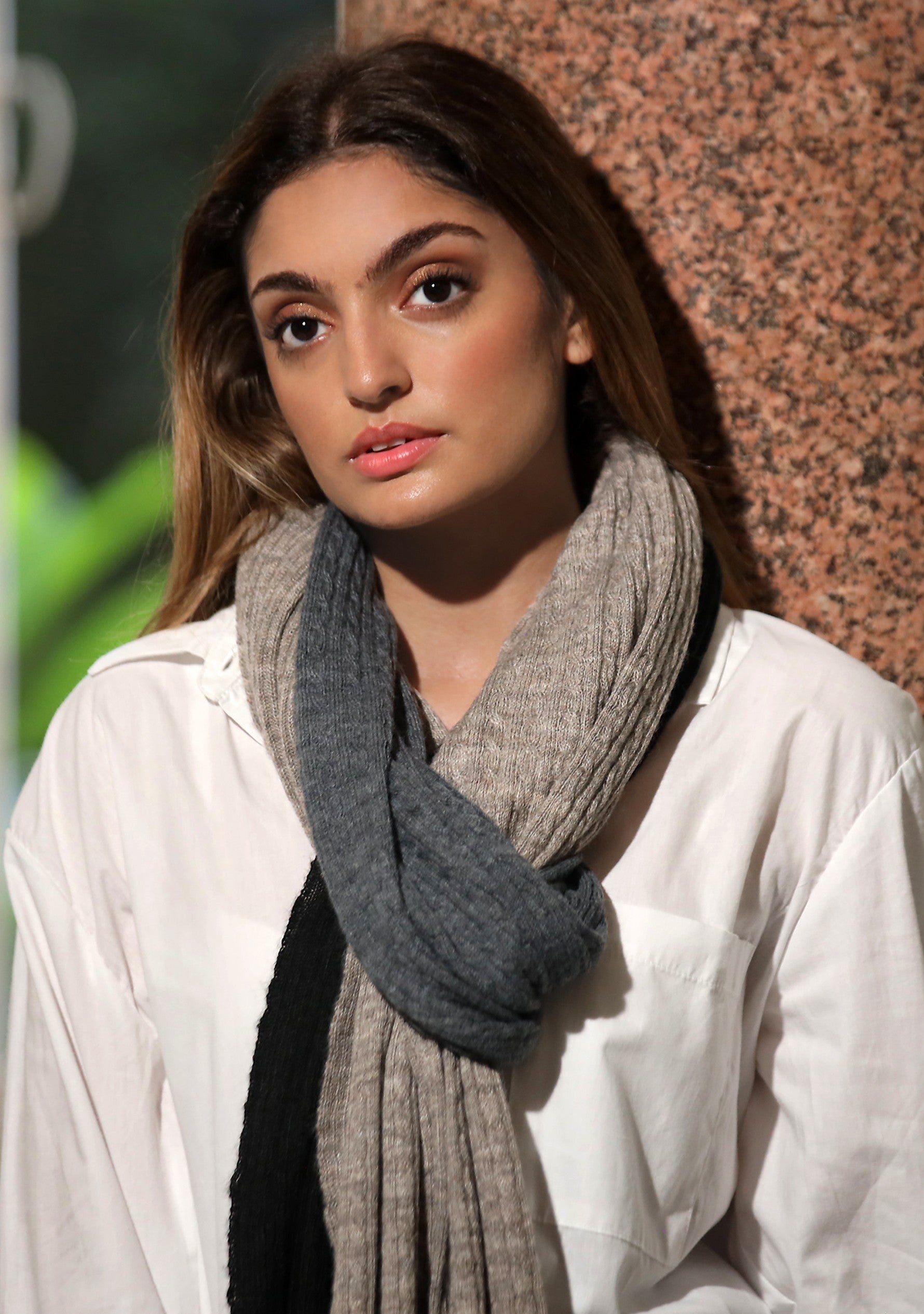 Taupe Melange, DK. Gray Melange & Black Wool Muffler