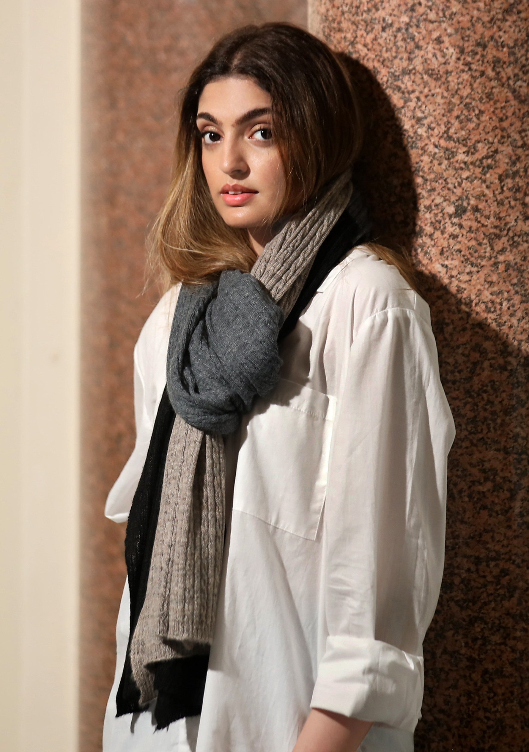Taupe Melange, DK. Gray Melange & Black Wool Muffler