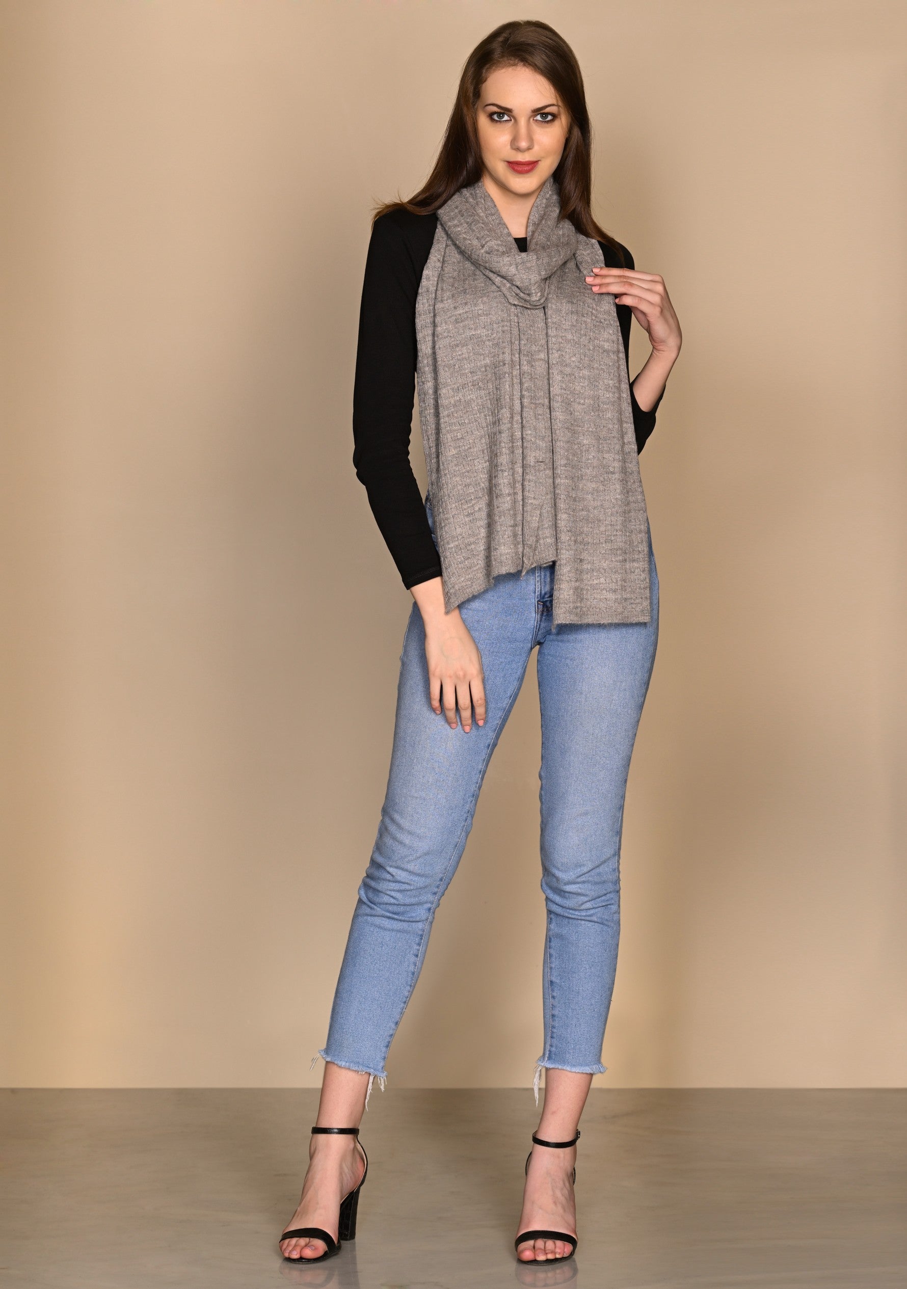 Taupe Melange Wool Scarf