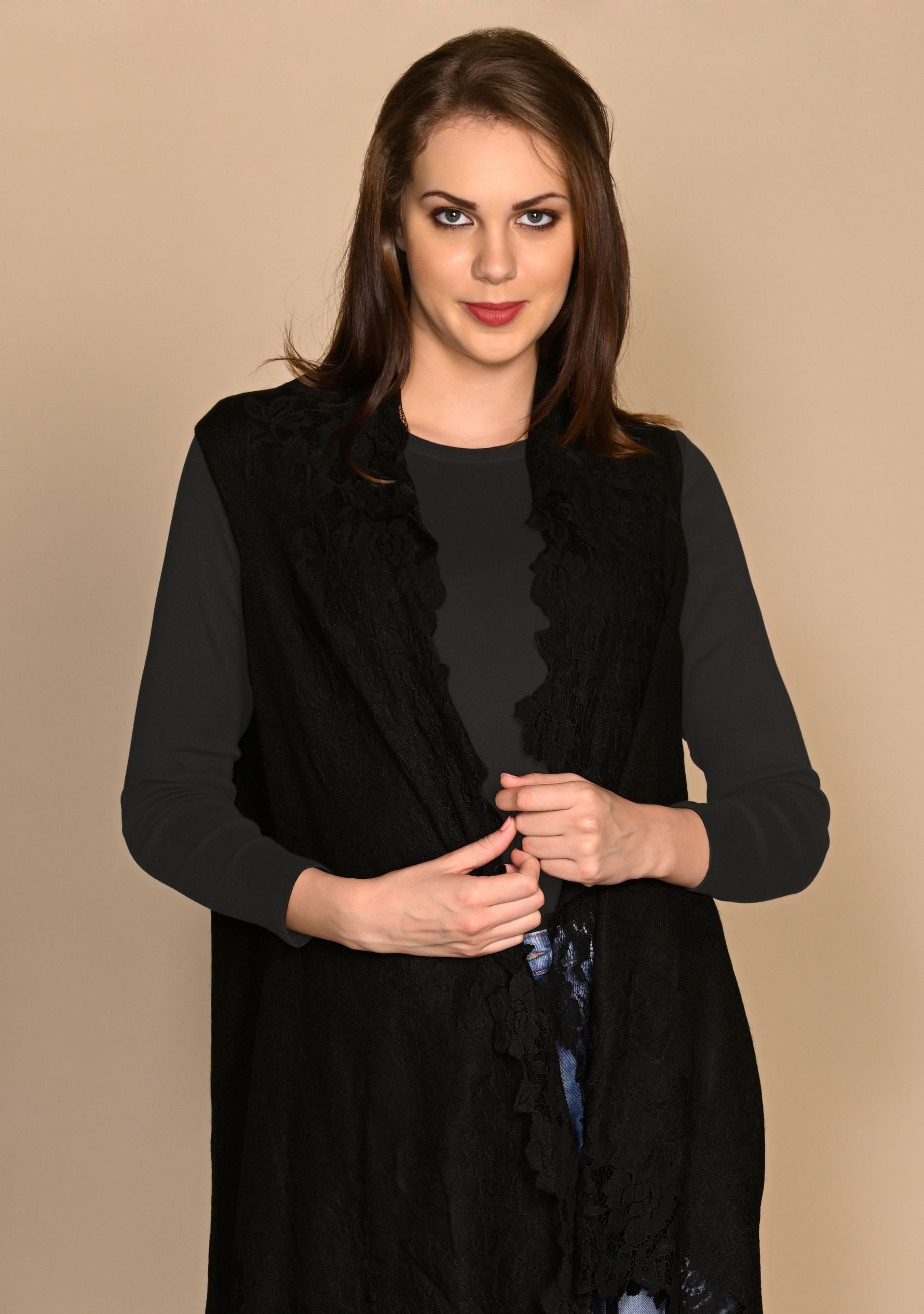 Black Wool Sleeveless Jacket
Black Lace