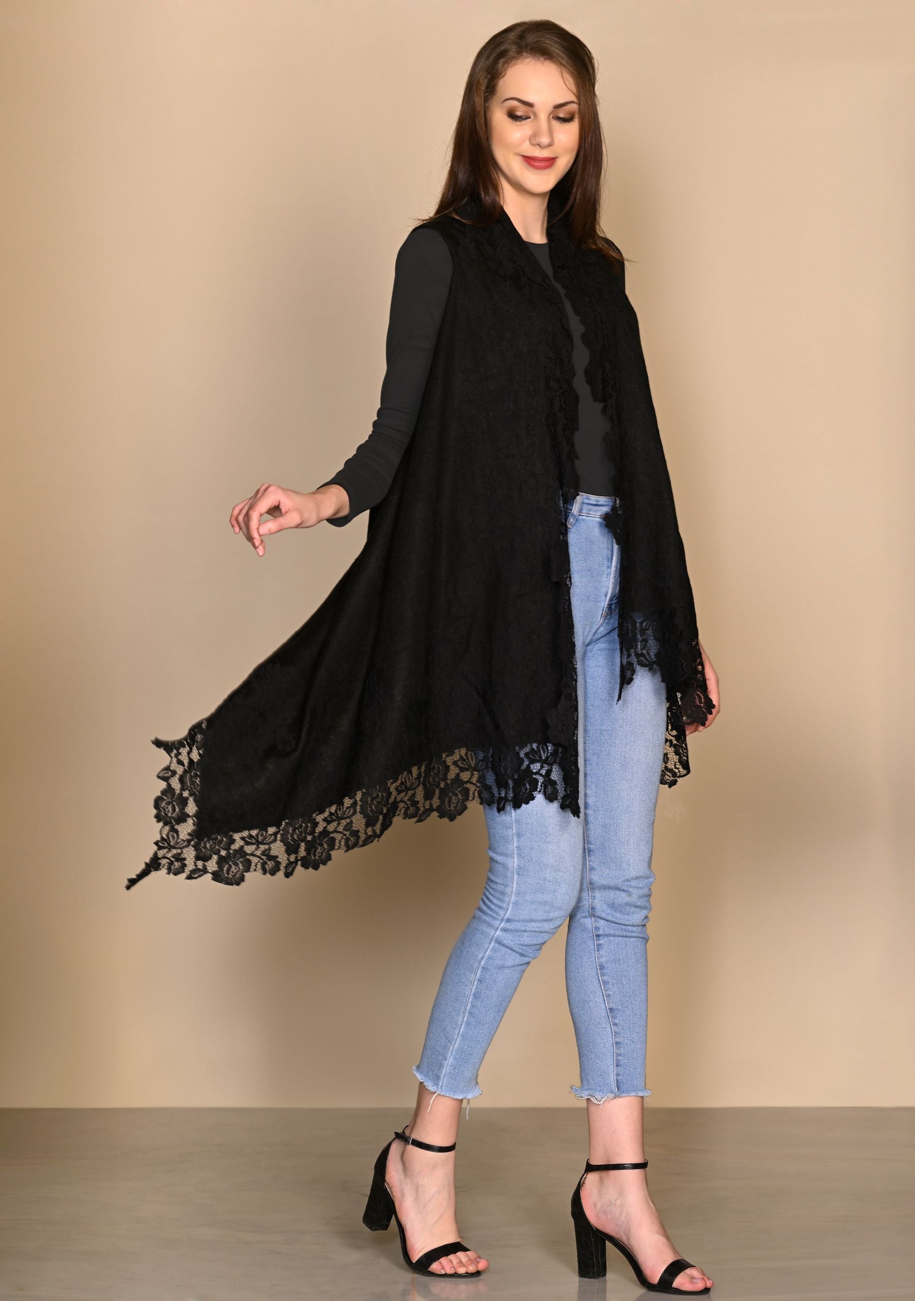 Black Wool Sleeveless Jacket
Black Lace