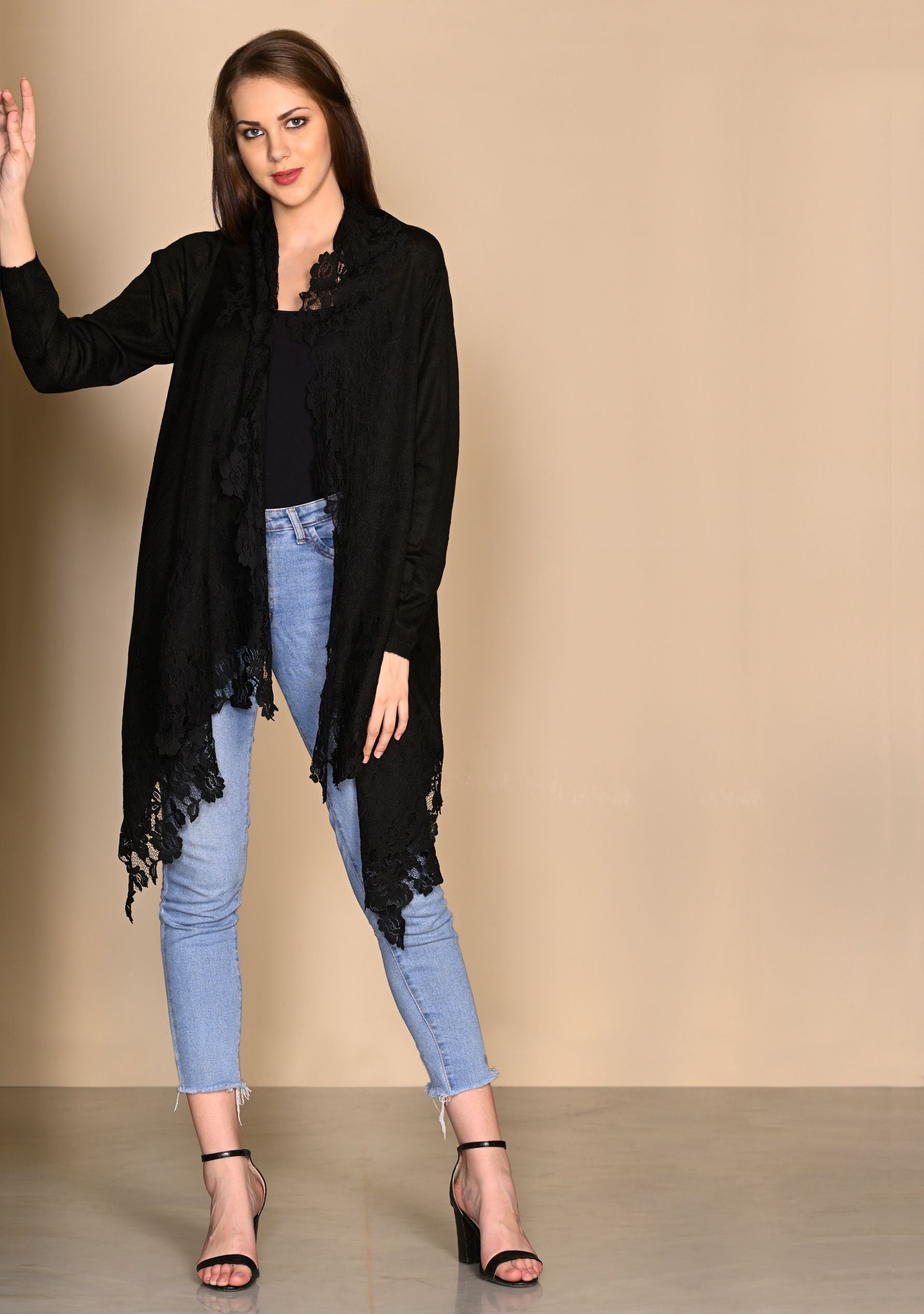 Black Knitted Wool Jacket 
Black Lace