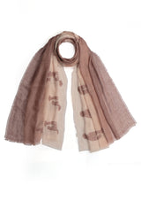 Lt. Copper and Copper Ombre Linen Scarf with Copper Lace Appliques