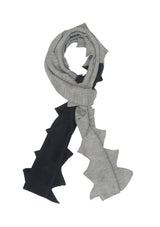 Dual Color Grey Melange and Black Knitted Fine Wool Zig Zag Scarf