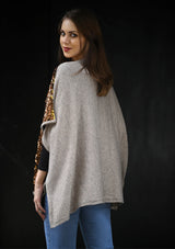 Dual Tone Copper Gold Sequin and Taupe Melange Knitted Fine Wool Cape